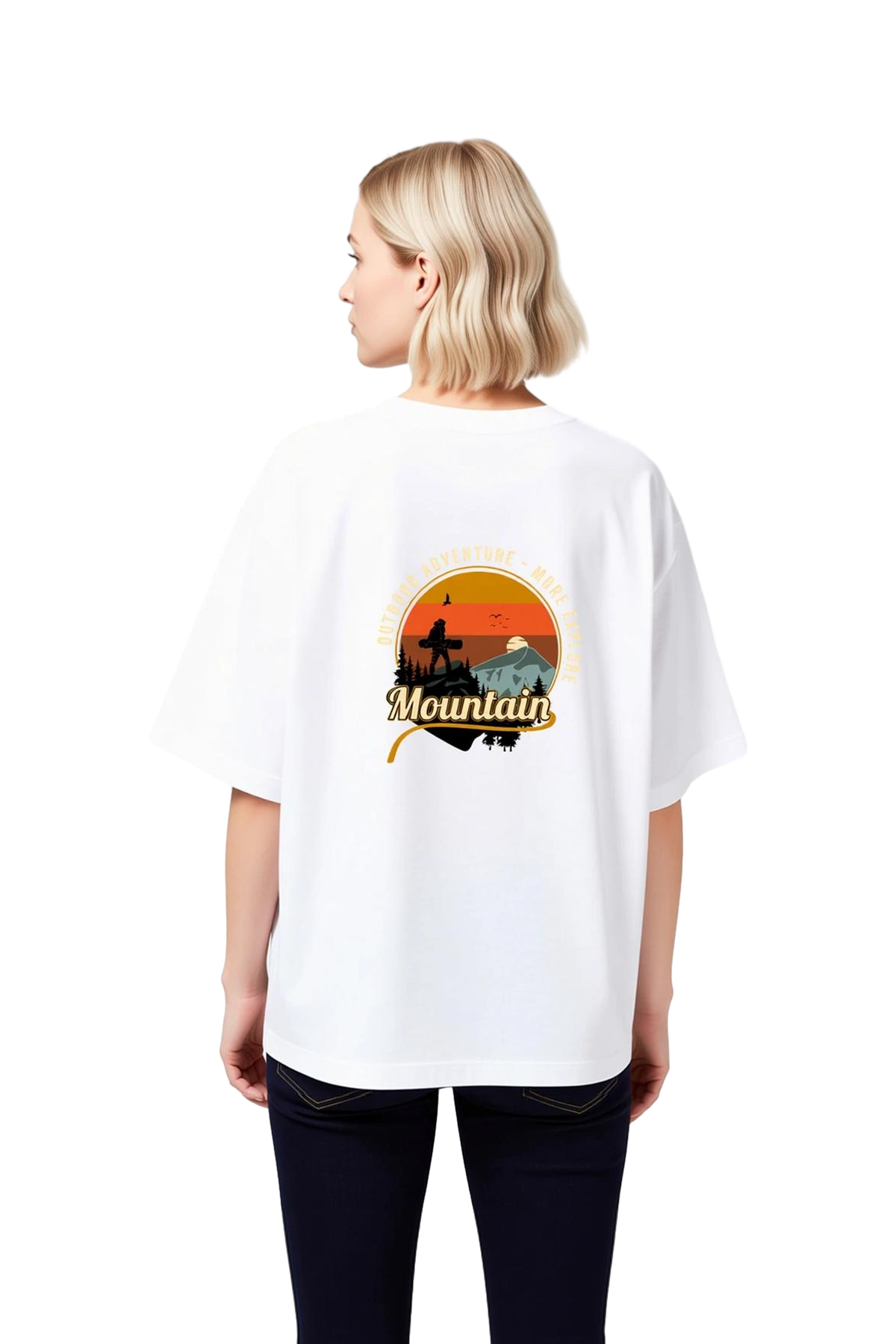 Kadın Oversize Tişört Dağ Manzarası Grafik Baskı Retro Vintage Stil Doğa Macerası Outdoor Günlük