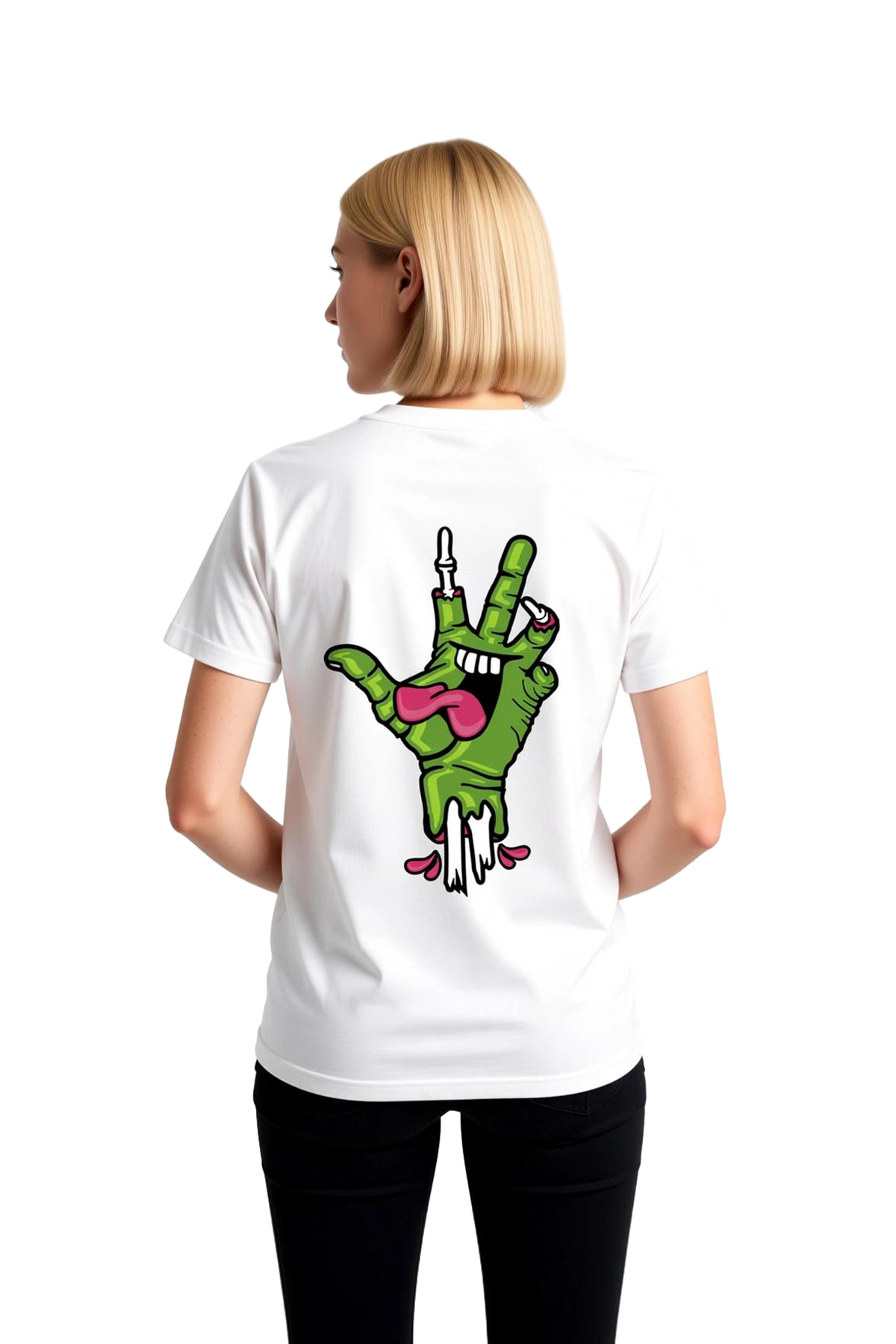 Yeşil Diş Elli Cartoon Baskılı Kadın Tişört