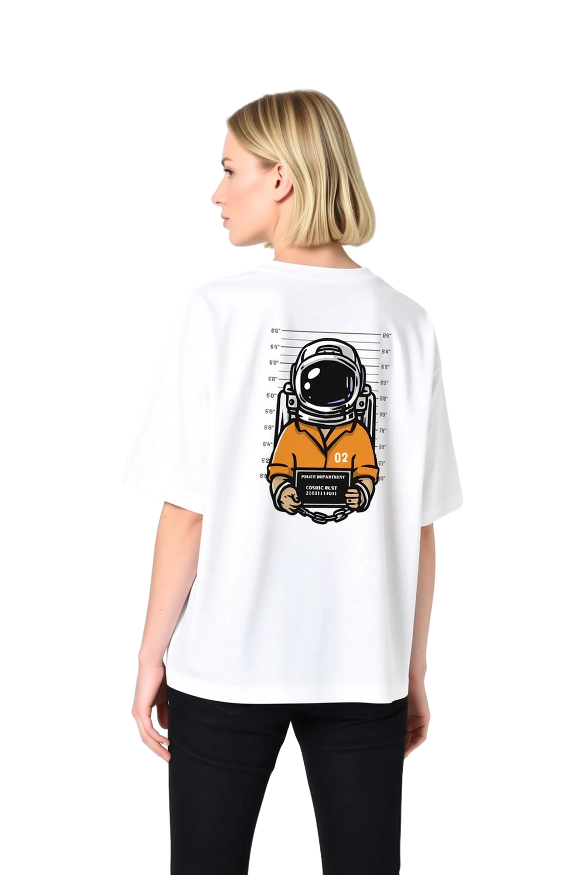 Uzay Polis Retro Baskılı Kadın Oversize Tişört