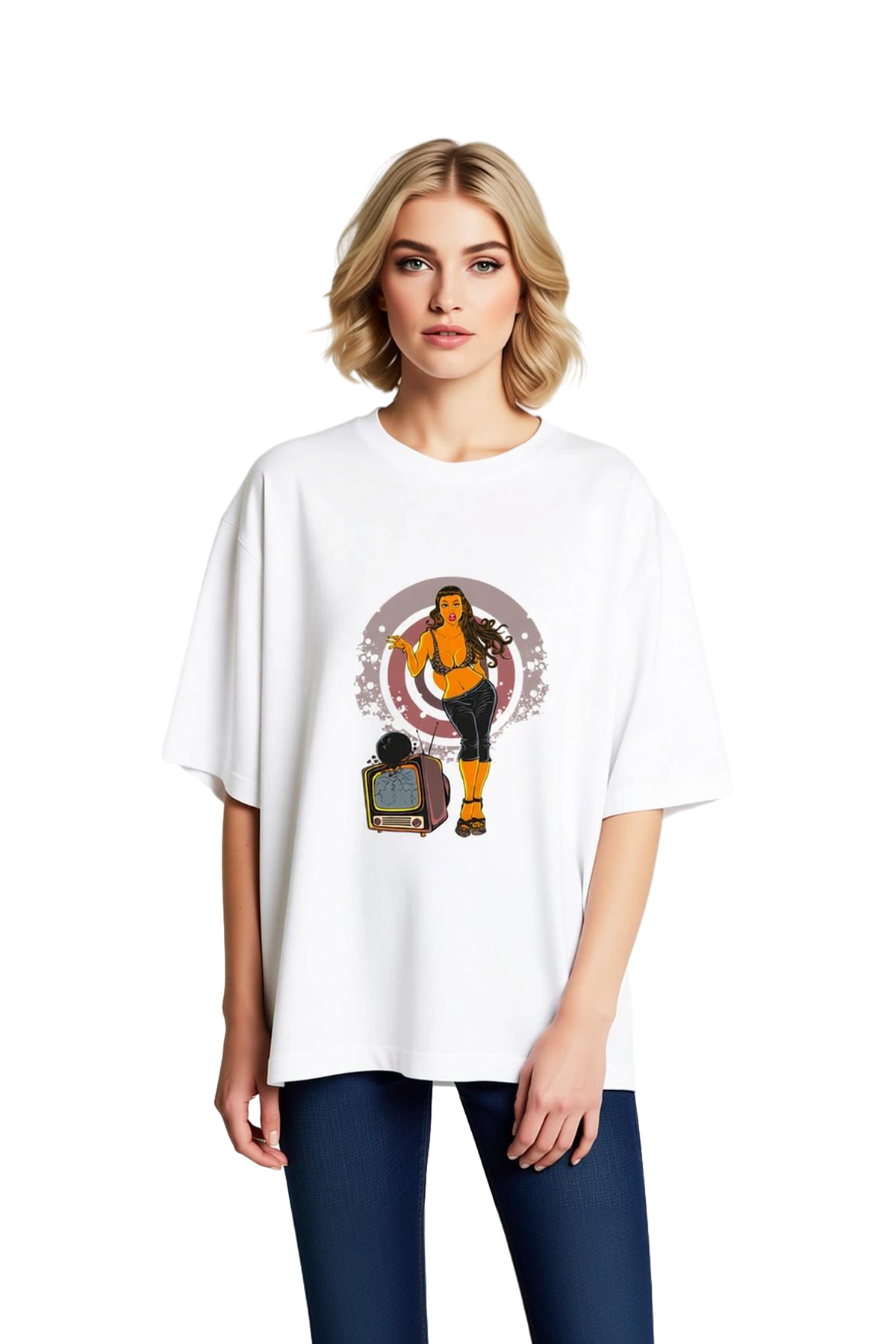 Leopar Desenli Retro Kadın Baskılı Kadın Oversize Tişört