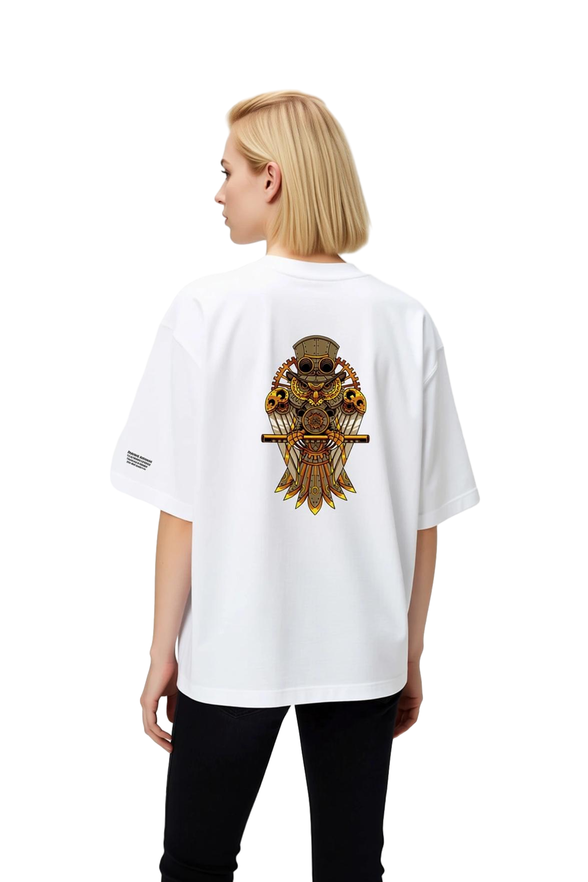 Kadın Oversize Tişört Steampunk Mekanik Baykuş Top Şapka Baskılı Rahat Kesim Günlük Modern Şık Zarif