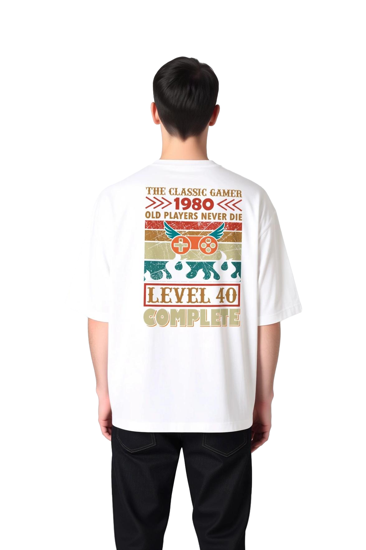 Erkek Oversize Oyun Temalı Baskılı Tişört Level Complete Retro Nostaljisi Rahat Kesim Günlük Modern