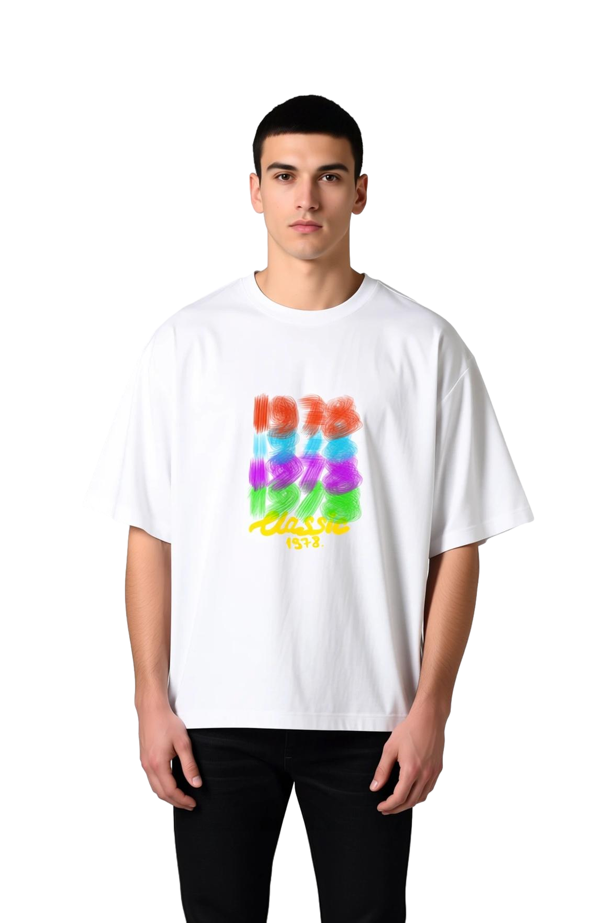 Erkek Oversize Tişört Retro Nostalji Baskılı Renkli Dijital Baskı Rahat Kesim Günlük Modern Şık