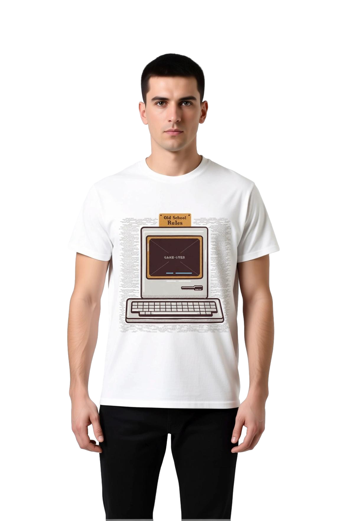 Erkek Retro Arcade Oyun Bitti Baskılı Pamuklu Tişört Nostaljik Dijital Baskı Rahat Kesim Günlük