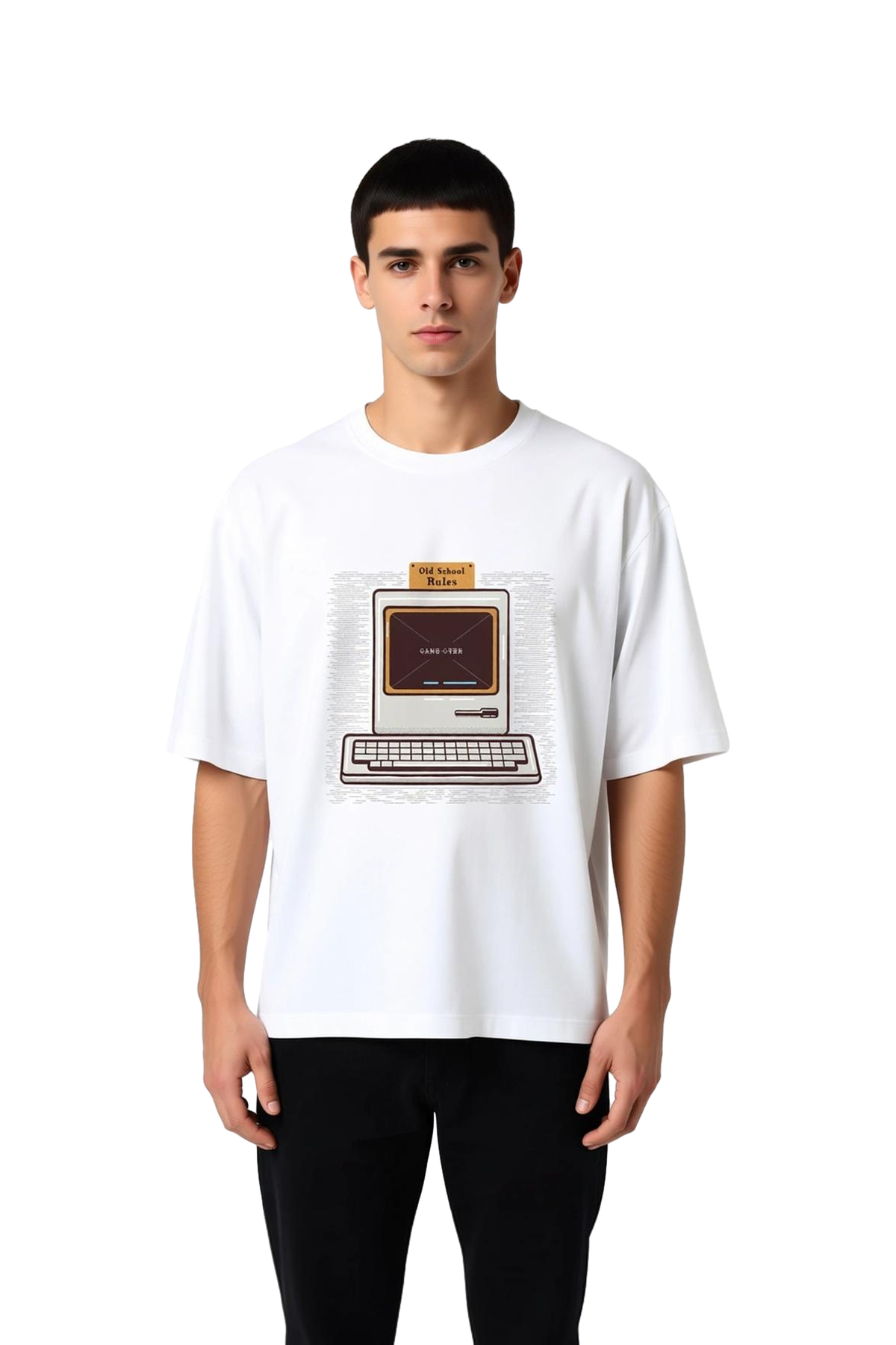 Erkek Oversize Retro Arcade Oyun Bitti Baskılı Nostalji Tişört Rahat Kesim Günlük Modern Şık Zarif