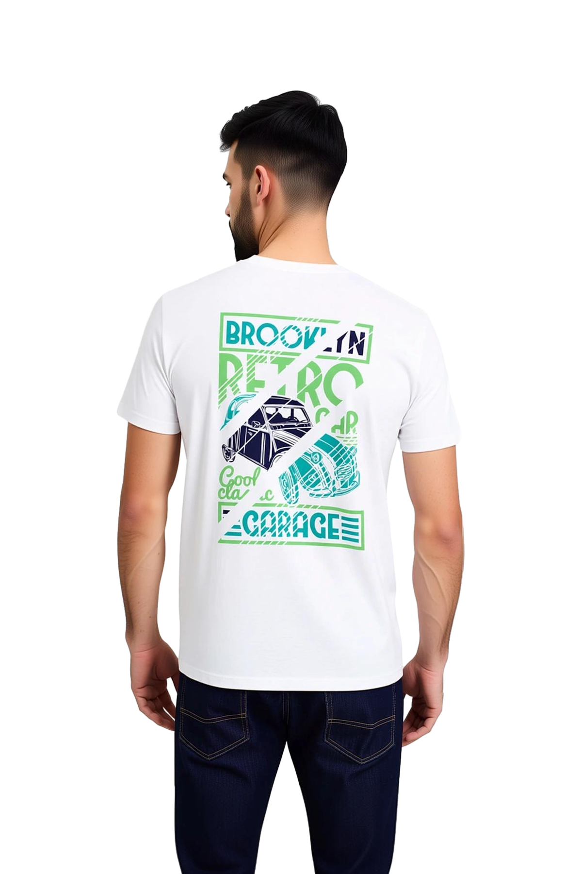 Brooklyn Retro Araba Garajı Baskılı Erkek Tişört