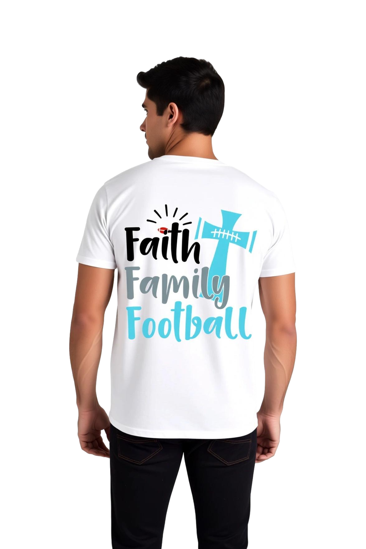 Erkek İman Aile Futbol Üçlü Değer Baskılı Kısa Kollu Pamuk Tişört Rahat Kesim Günlük Modern Şık
