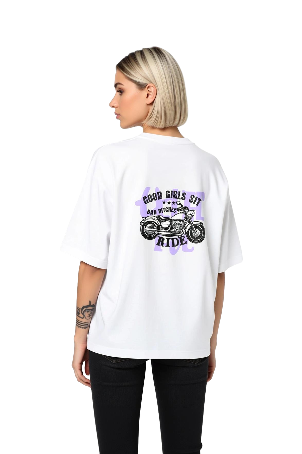 Motosiklet Ruhu ve Özgürlük Baskılı Kadın Oversize Tişört