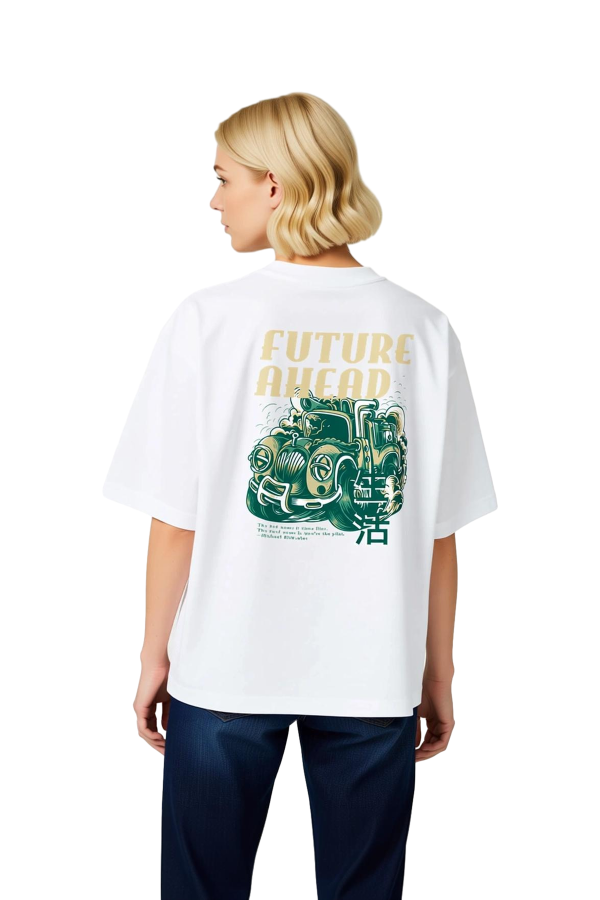 Kadın Oversize Grafik Baskılı Tişört Futuristik Araba Temalı Günlük Rahat Kesim %100 Pamuk Modern