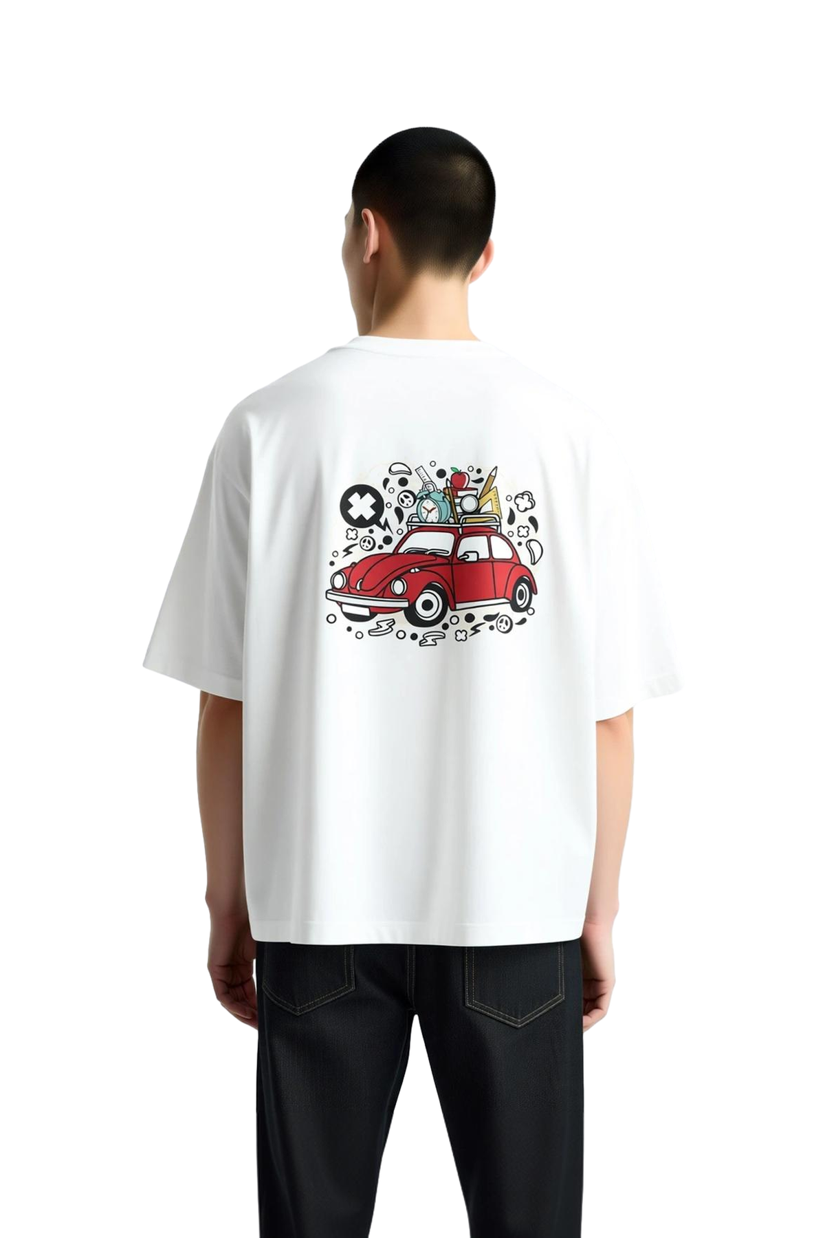 Erkek Oversize Tişört Vintage Araba Grafik Baskı Nostalji Retro Çizgi Sanat Günlük Konforlu Rahat