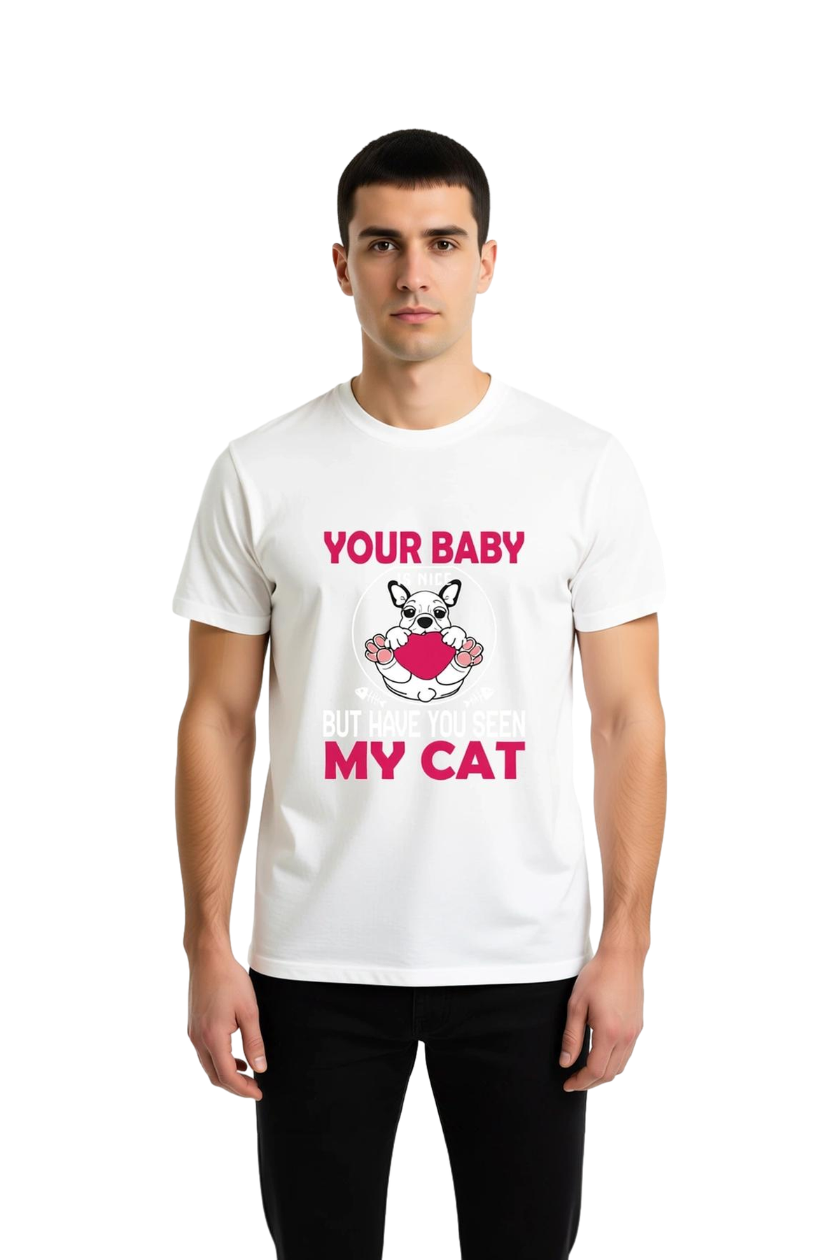 Erkek %100 Pamuk Kedi Baskılı Grafik Tişört Kısa Kol Yuvarlak Yaka Evcil Hayvan Sevgisi Mizah