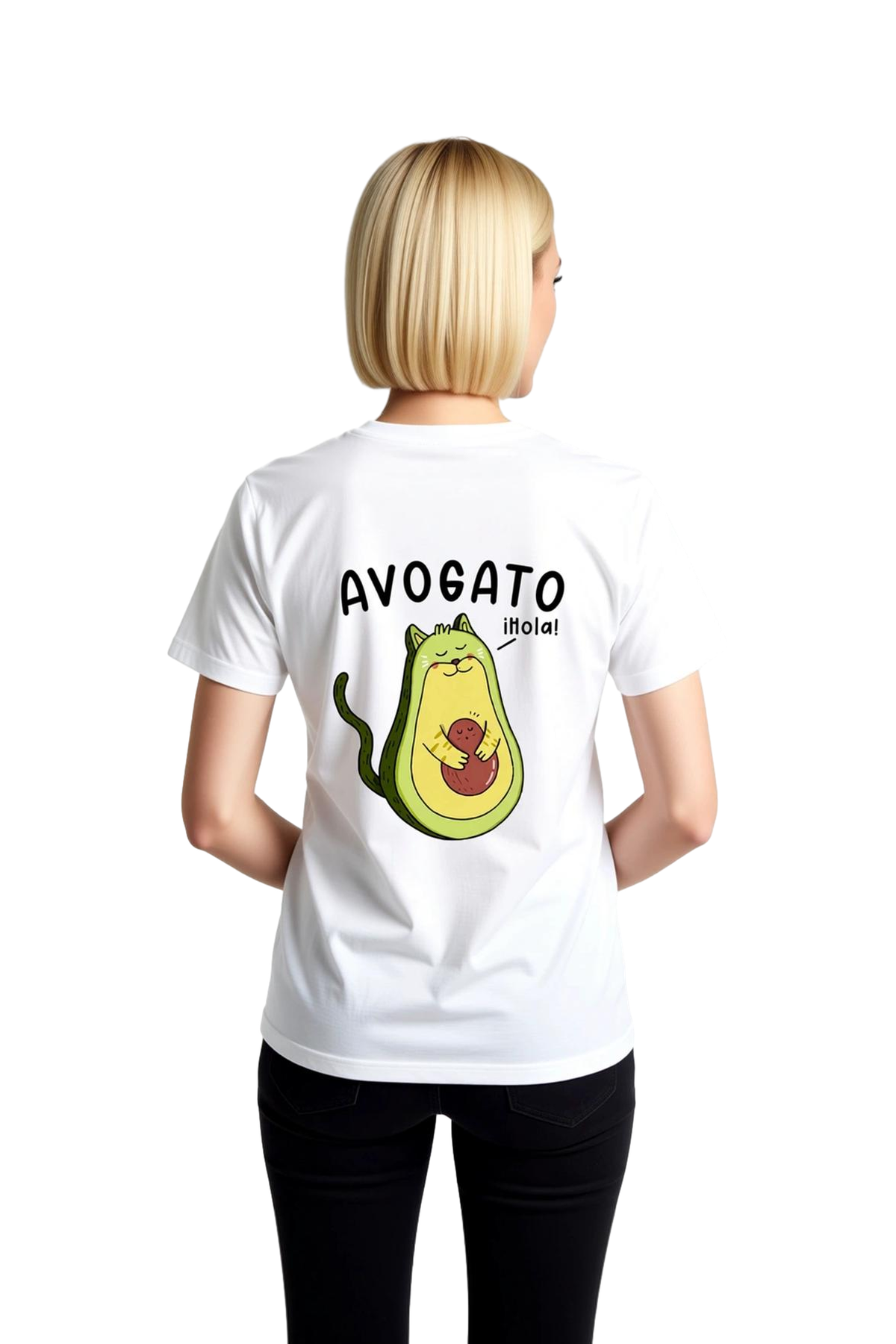 Avokado Kedi Selamı Baskılı Kadın Tişört