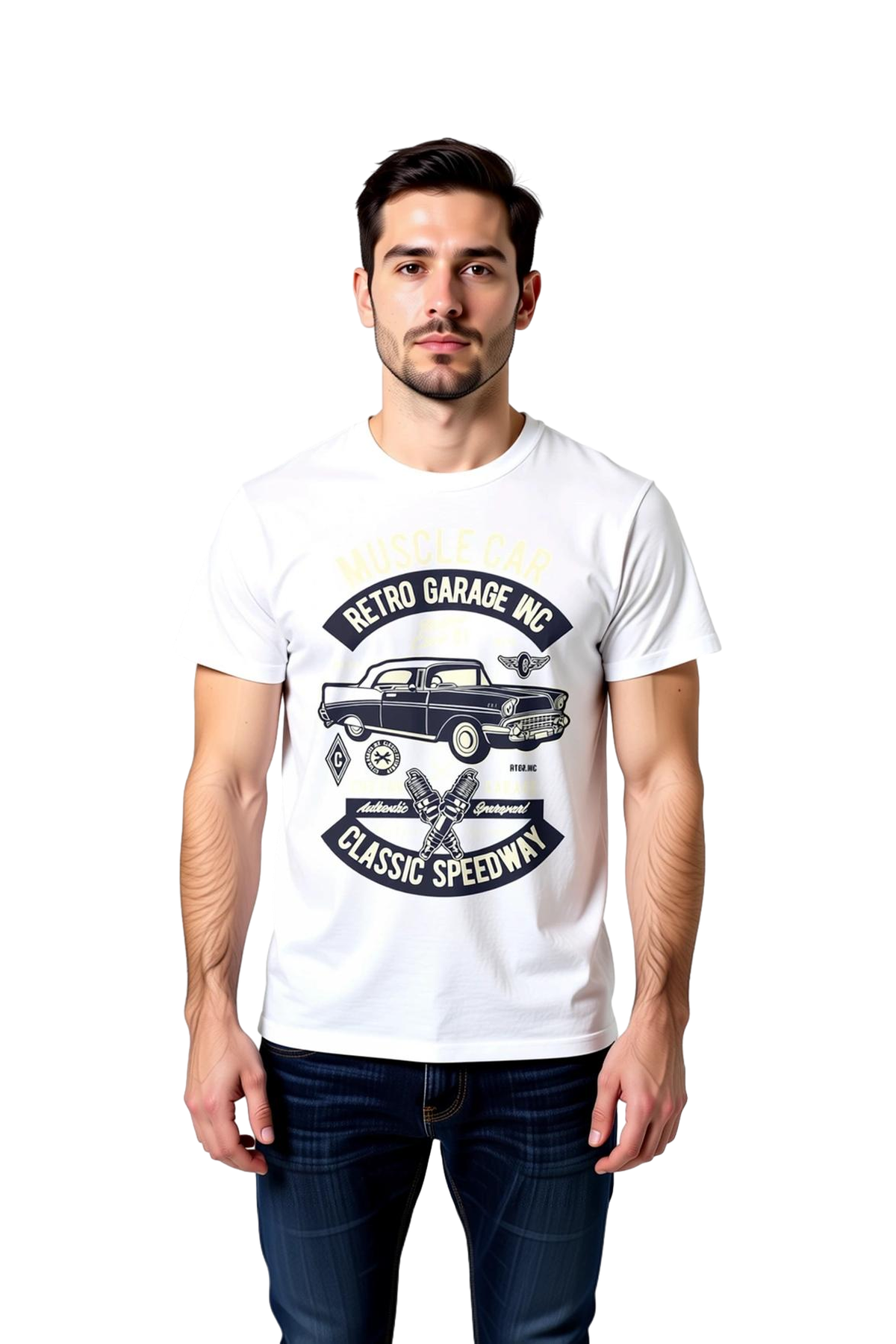 Erkek Retro Garaj Klasik Otomobil Baskılı Kısa Kollu Tişört %100 Pamuk Rahat Kesim Günlük Modern