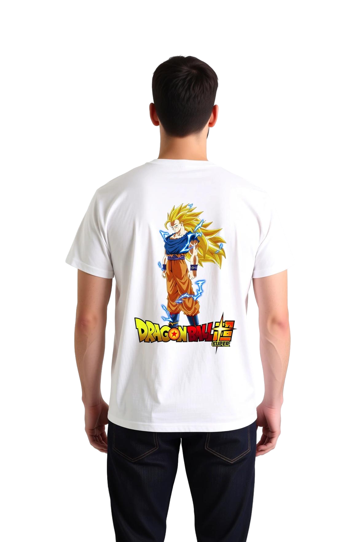 Erkek Anime Karakteri Baskılı Pamuklu Tişört Spiky Saçlı Kahramanı Enerjetik Duruş Dinamik Grafik