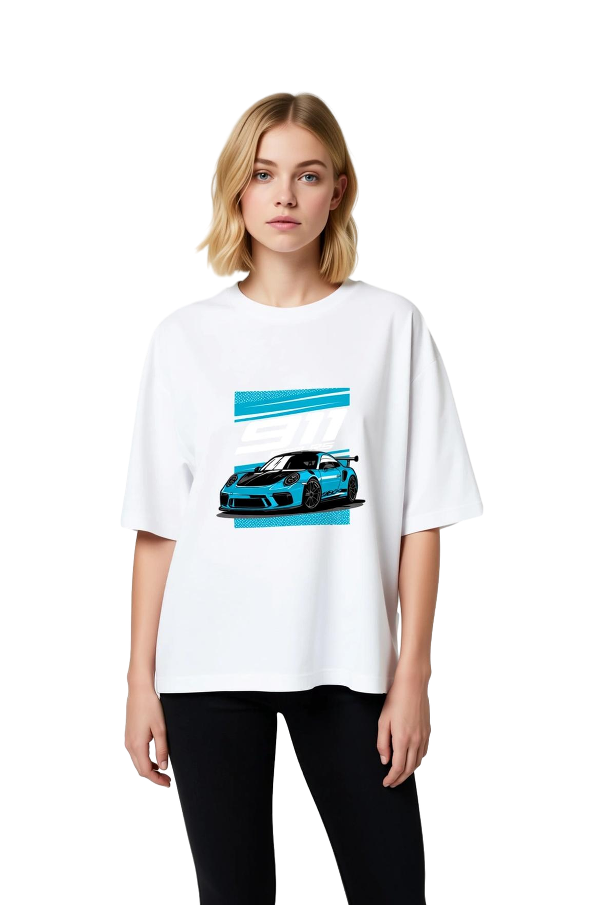 Kadın Oversize Spor Araba Baskılı Tişört Retro Tasarım Rahat Kesim Günlük Giyim Modern Şık Konforlu