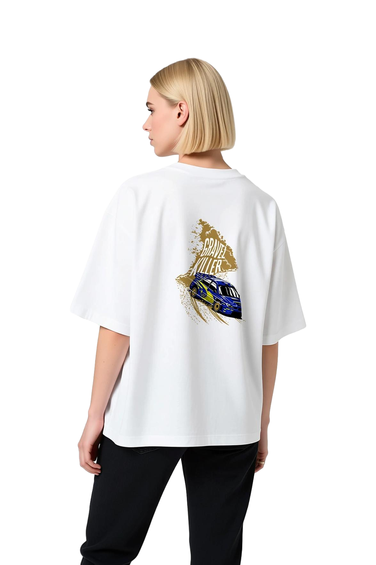 Kadın Oversize Grafik Baskılı Tişört Yarış Temalı Vintage Stil Rahat Kesim Günlük Giyim Modern Şık