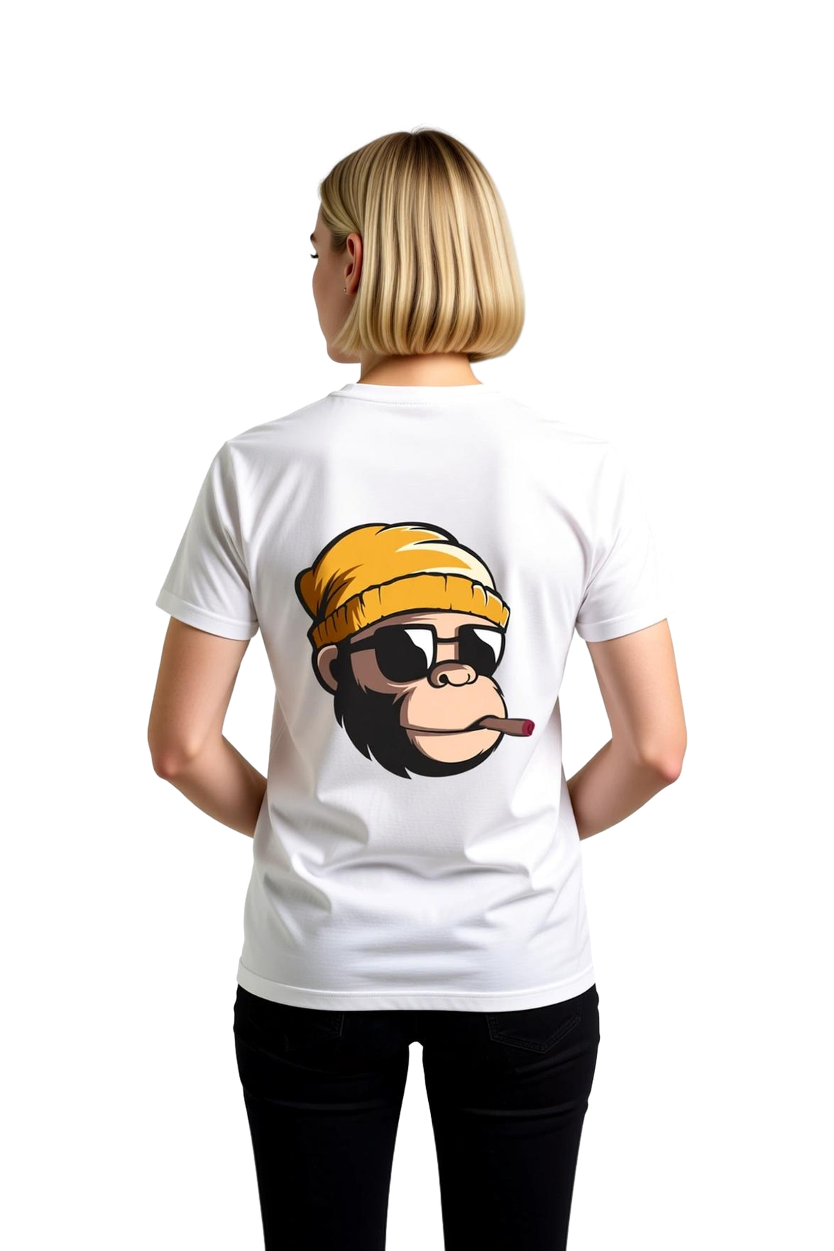Kadın Grafik Baskılı Tişört %100 Pamuk Crew Neck Kısa Kol Maymun Karakterli Modern Casual Günlük