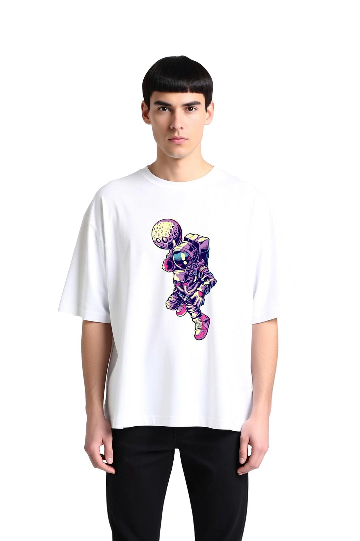 Retro Uzay Basketbol Konsepti Baskılı Erkek Oversize Tişört