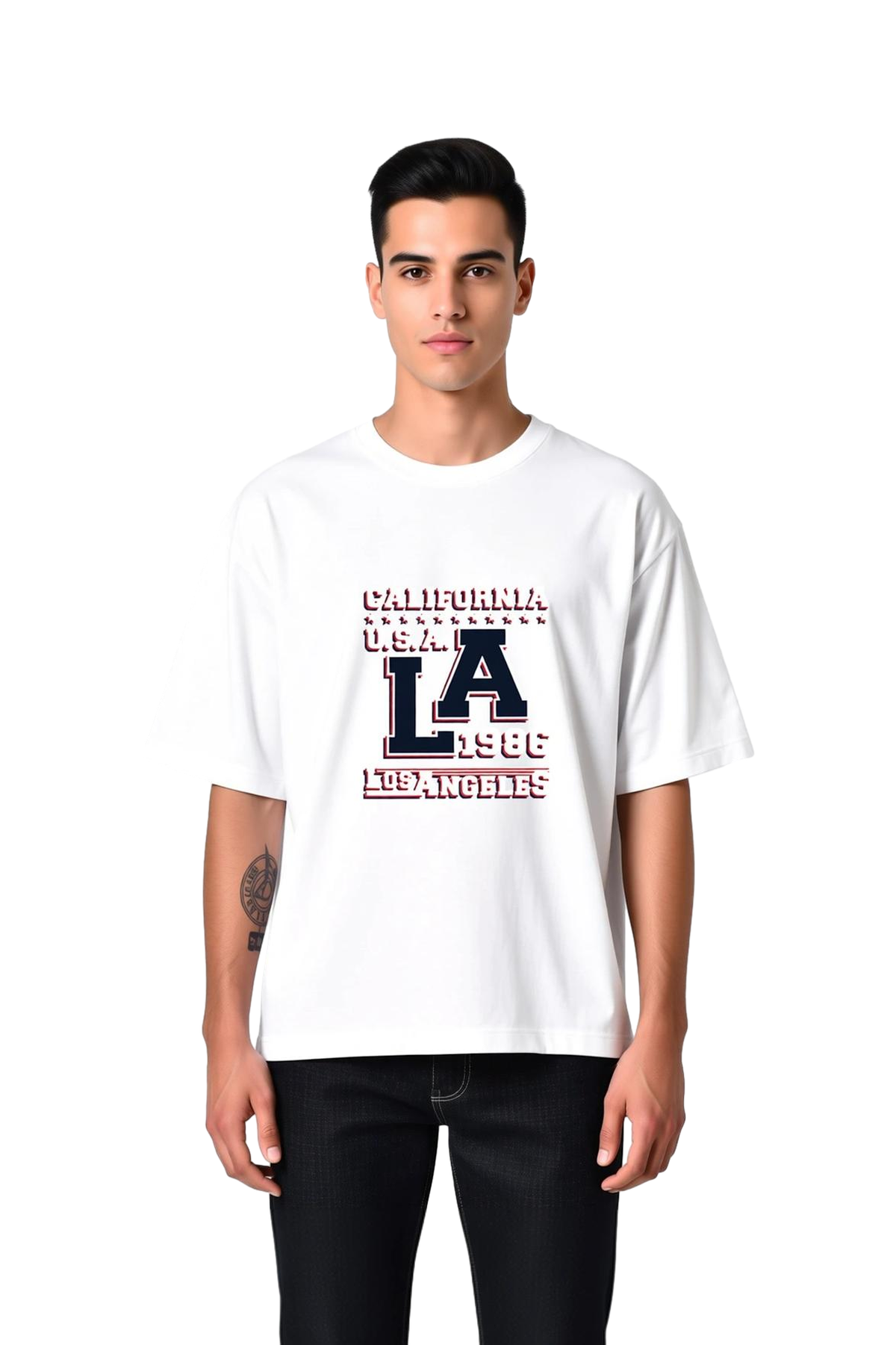 Erkek Oversize Tişört Retro Los Angeles Baskılı Vintage Stil Rahat Kesim Günlük Modern Şık Konforlu