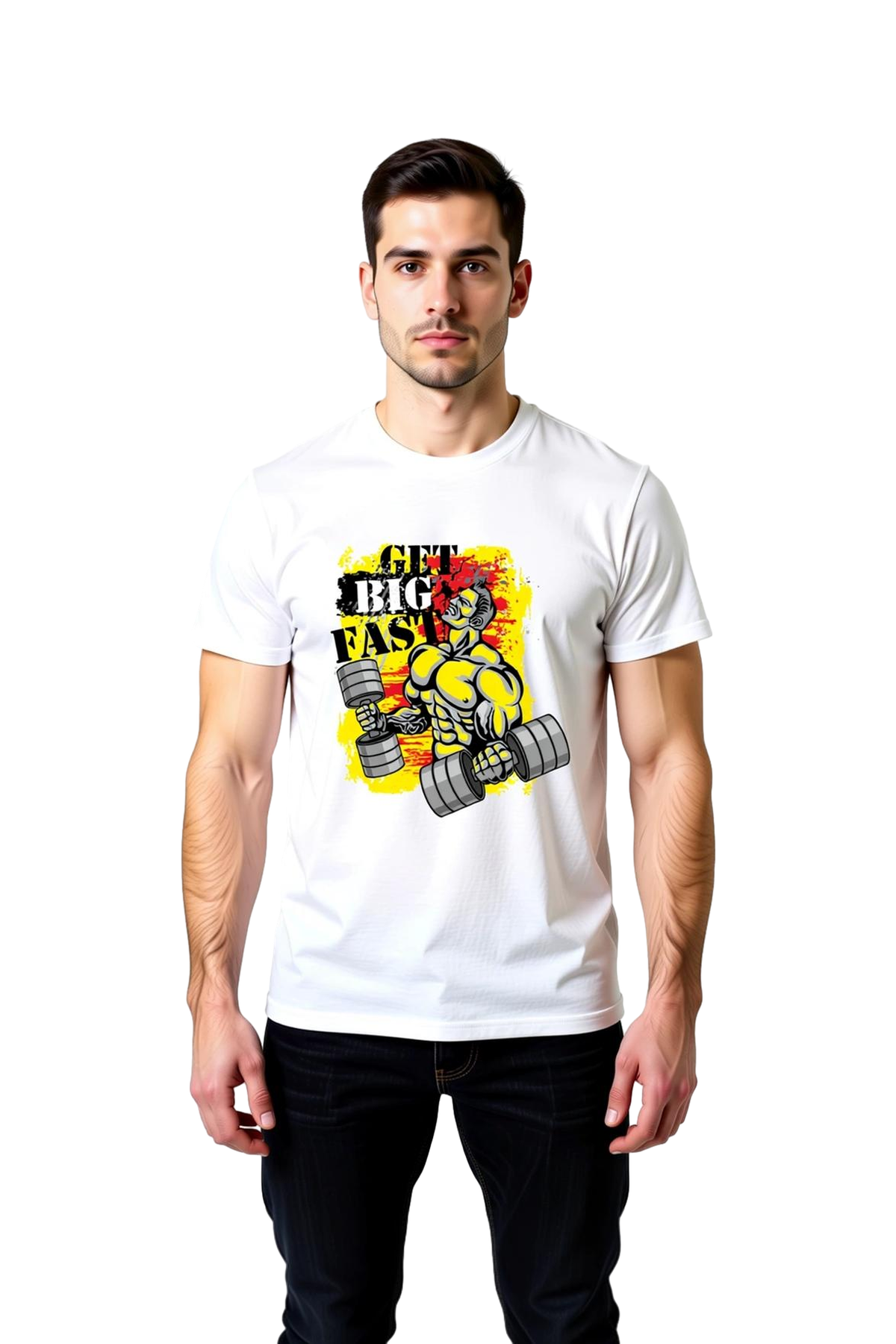 Erkek Vücut Geliştirme Motivasyon Baskılı Tişört Dinamik Spor Tasarımı Rahat Kesim Günlük Modern
