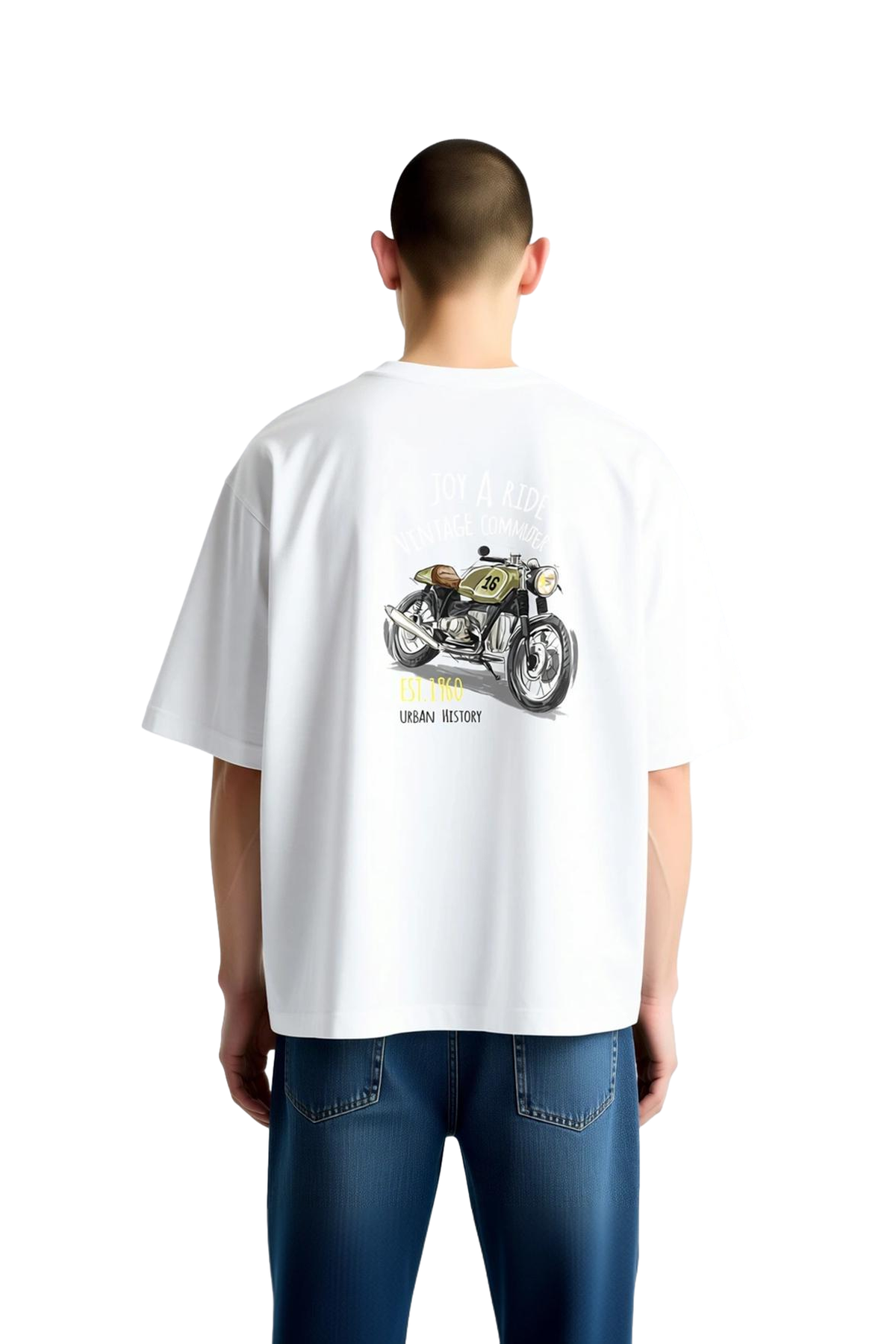 Erkek Oversize Tişört %100 Pamuk Vintage Motosiklet Baskılı Retro Grafik Günlük Rahat Kesim Modern