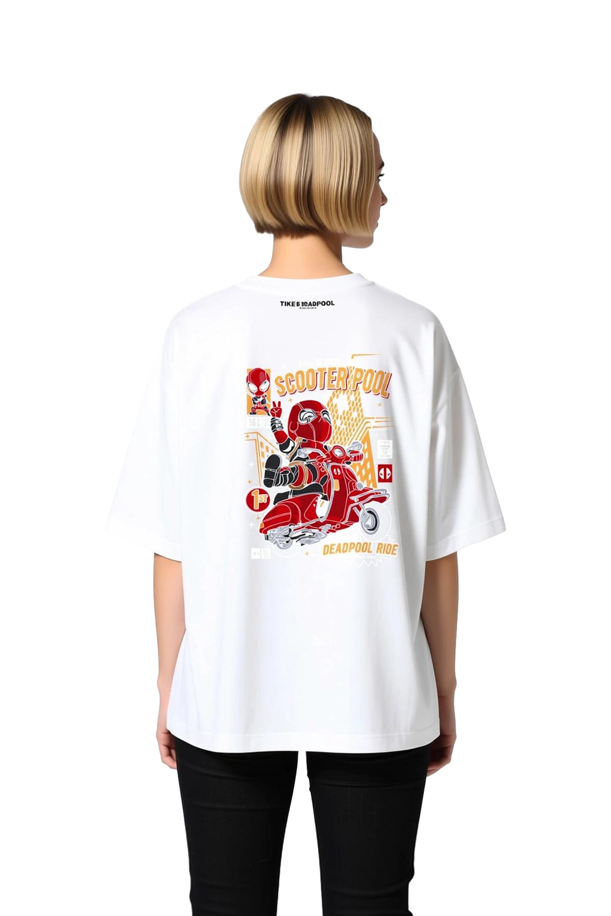 Kadın Oversize Grafik Baskılı Tişört Scooter Temalı Retro Slogan Tasarımı Rahat Kesim Günlük Modern