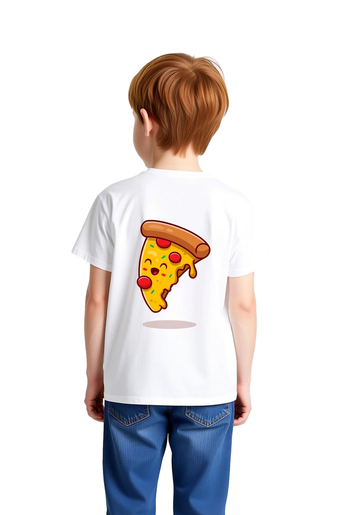 Çocuk Tişört Pizza Dilimi Baskılı Yuvarlak Yaka Kısa Kol %100 Pamuk Rahat Kesim Günlük Giyim Modern