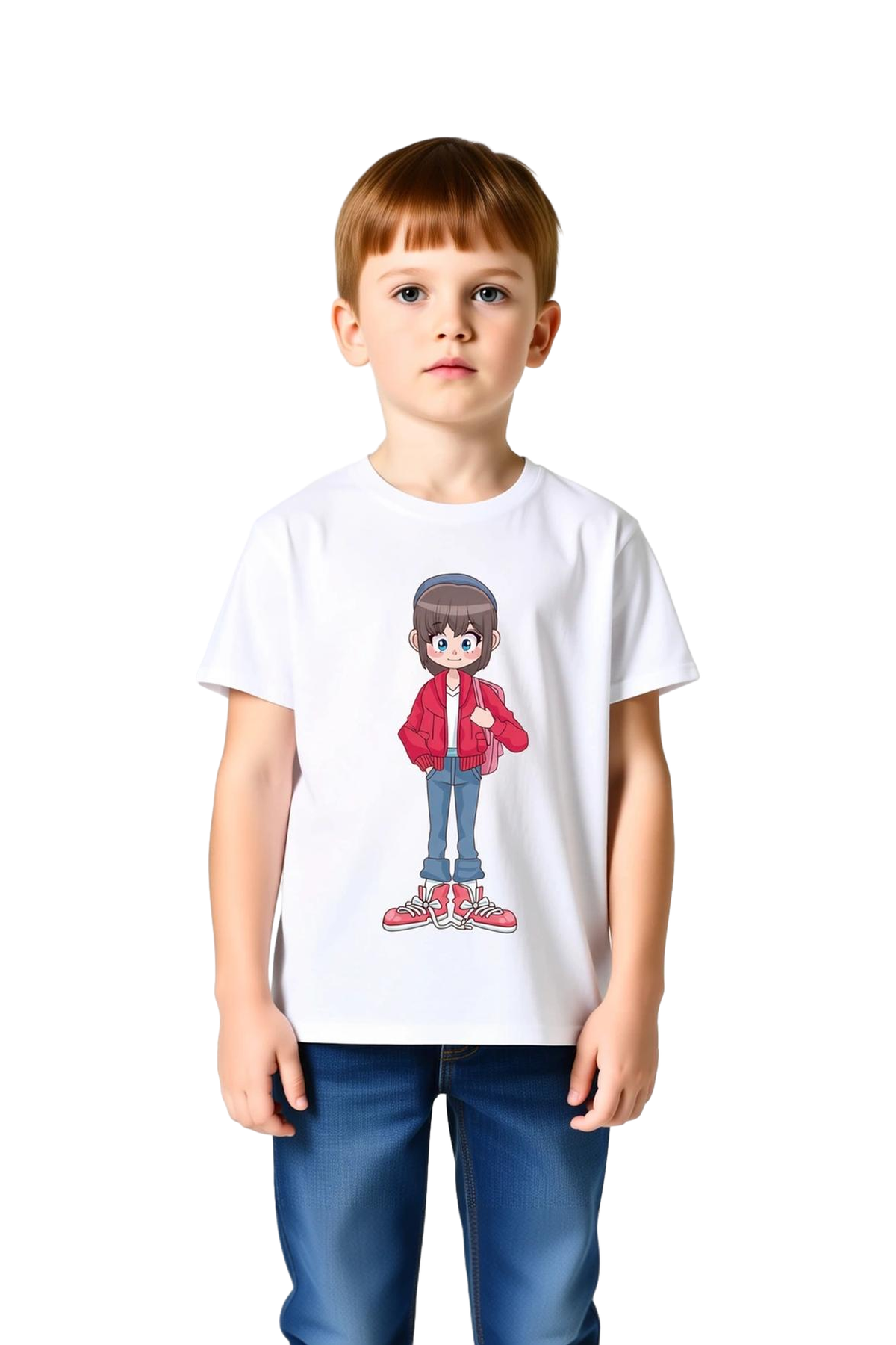 Çocuk Anime Karakter Baskılı Tişört %100 Pamuk Kısa Kol Yuvarlak Yaka Rahat Kesim Günlük Modern