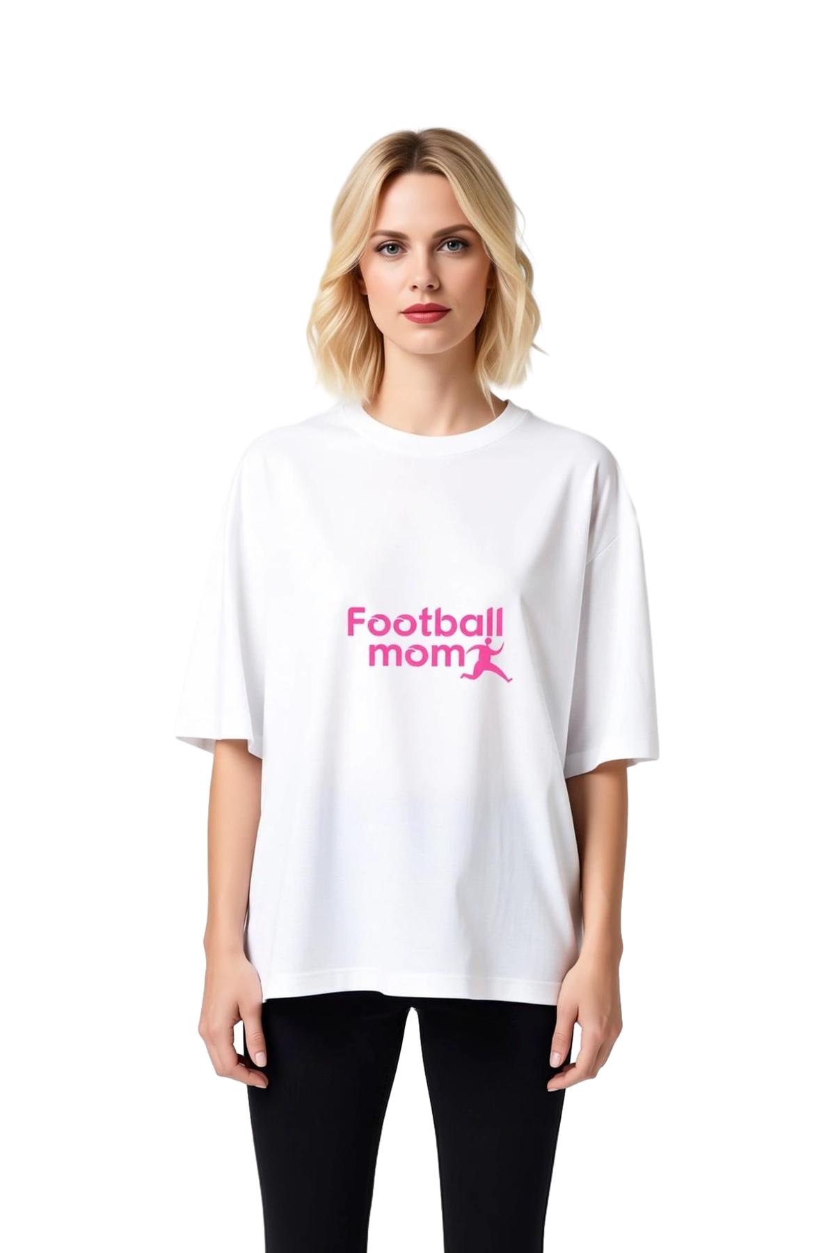 Kadın Oversize Futbol Aşkı Baskılı Tişört Rahat Kesim Kısa Kol Yuvarlak Yaka Grafik Desen Günlük