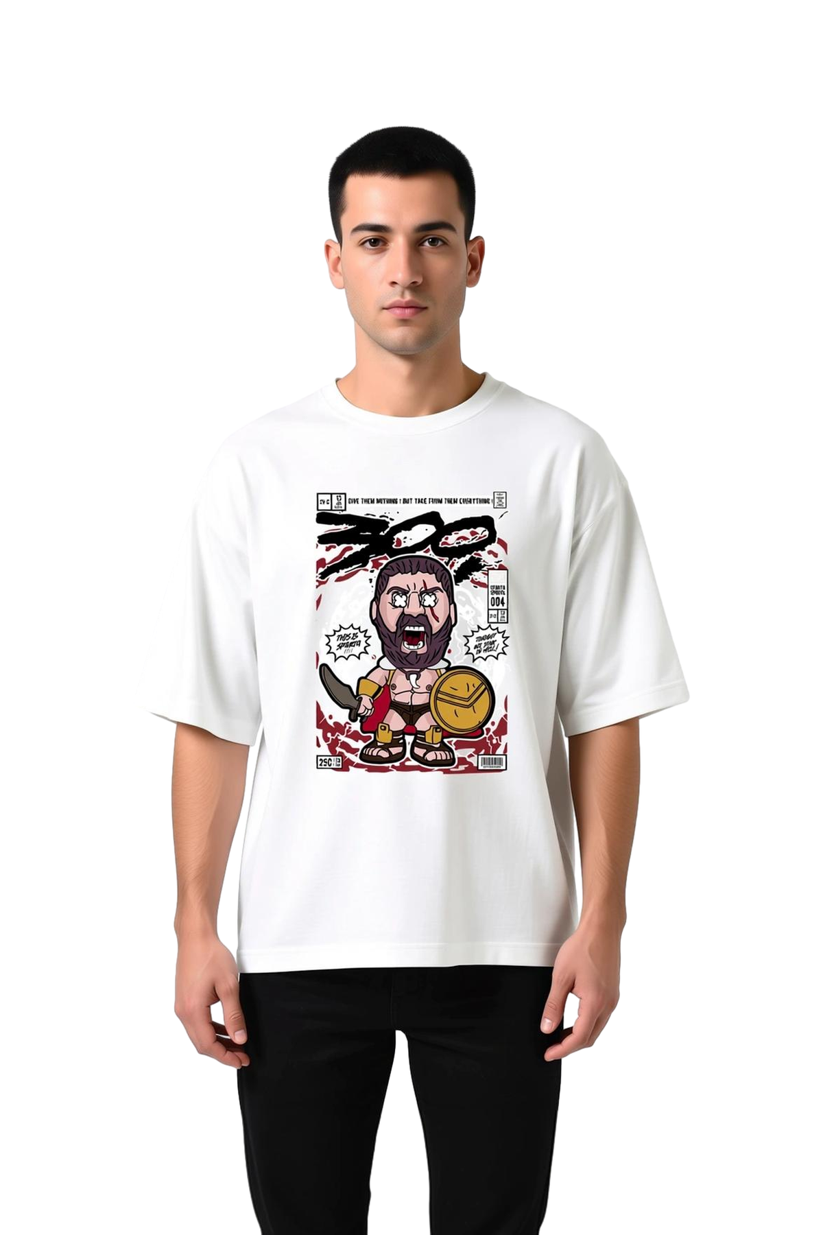 Erkek Oversize Grafik Baskılı Tişört Manga Tarzı Savaş Temalı Retro Tasarım Konforlu Günlük Rahat