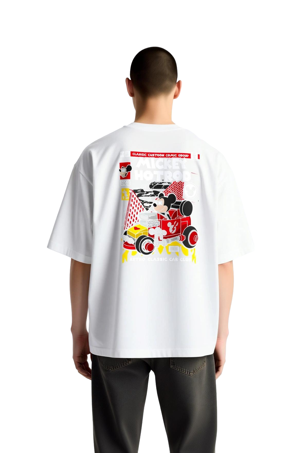 Erkek Oversize Tişört Retro Hotrod Araba Baskısı Klasik Otomotiv Temalı Grafik Dijital Baskı Günlük
