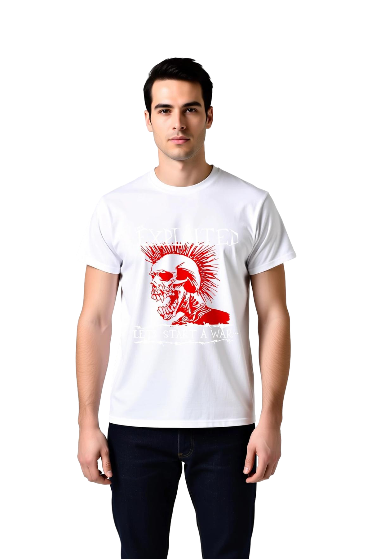 Erkek Punk Rock Grafik Baskılı Kısa Kollu Tişört Crew Yaka Konforlu Günlük Kesim Rahat Modern Şık