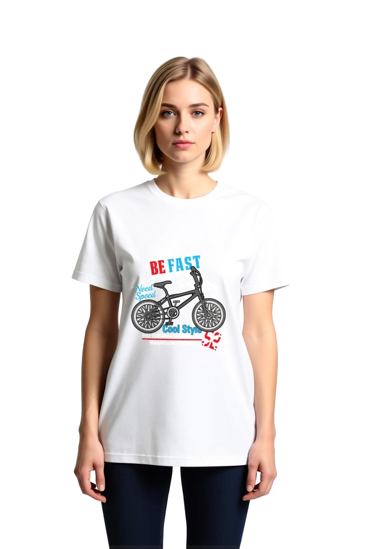 Kadın Bisiklet Temalı Baskılı Tişört Retro Stil Hız Performans Yazılı Rahat Kesim Günlük Modern