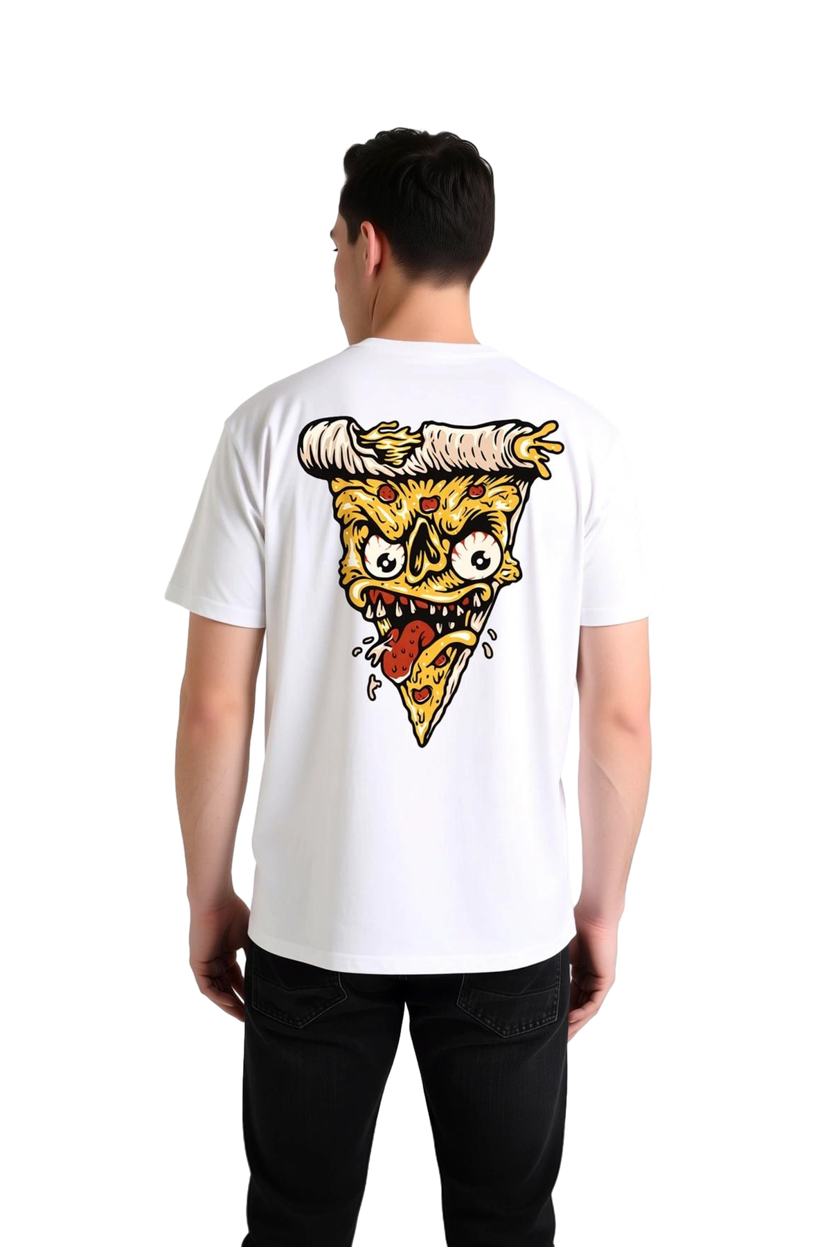 Erkek Komik Pizza Yüz Baskılı Kısa Kollu Tişört %100 Pamuk Rahat Kesim Günlük Giyim Modern Şık Zarif