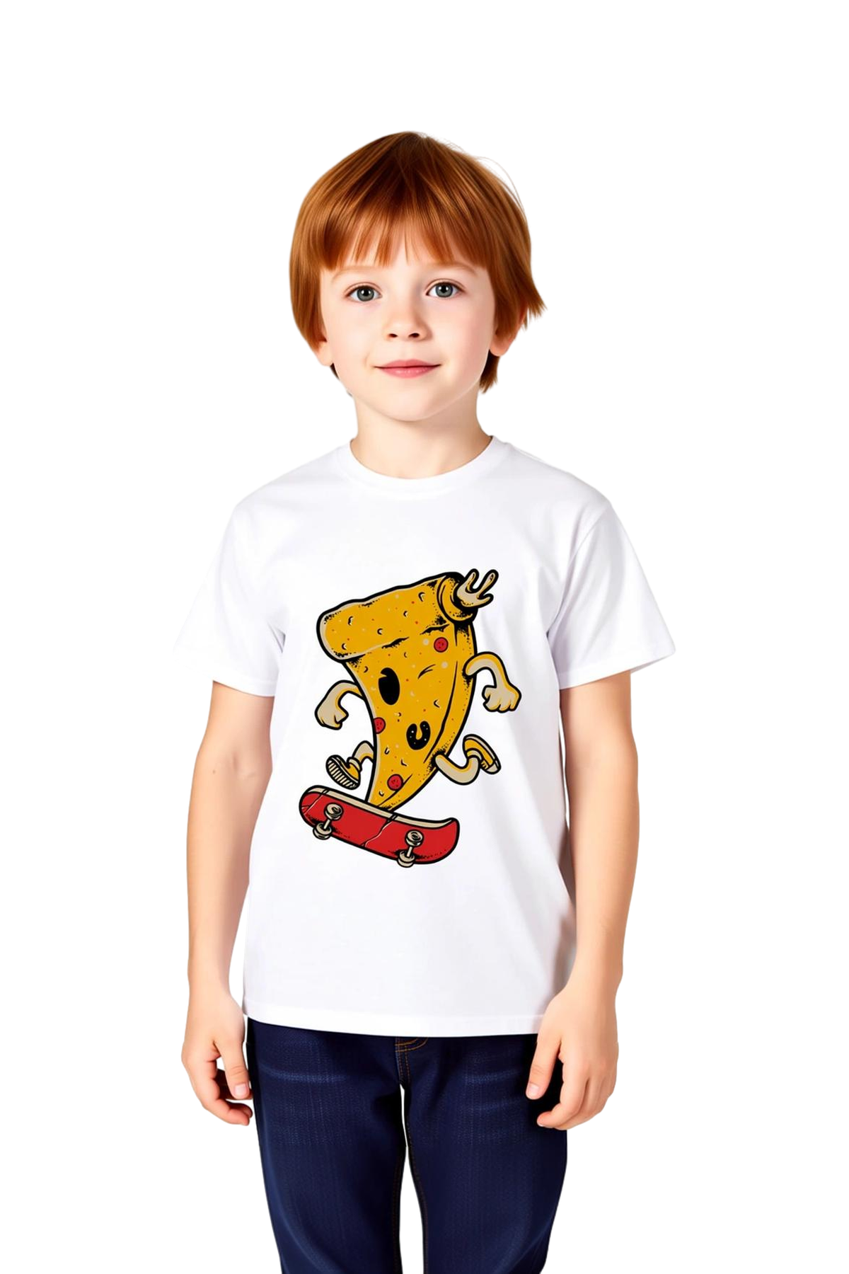 Kaykay Yapan Pizza Eğlencesi Baskılı Çocuk Tişört