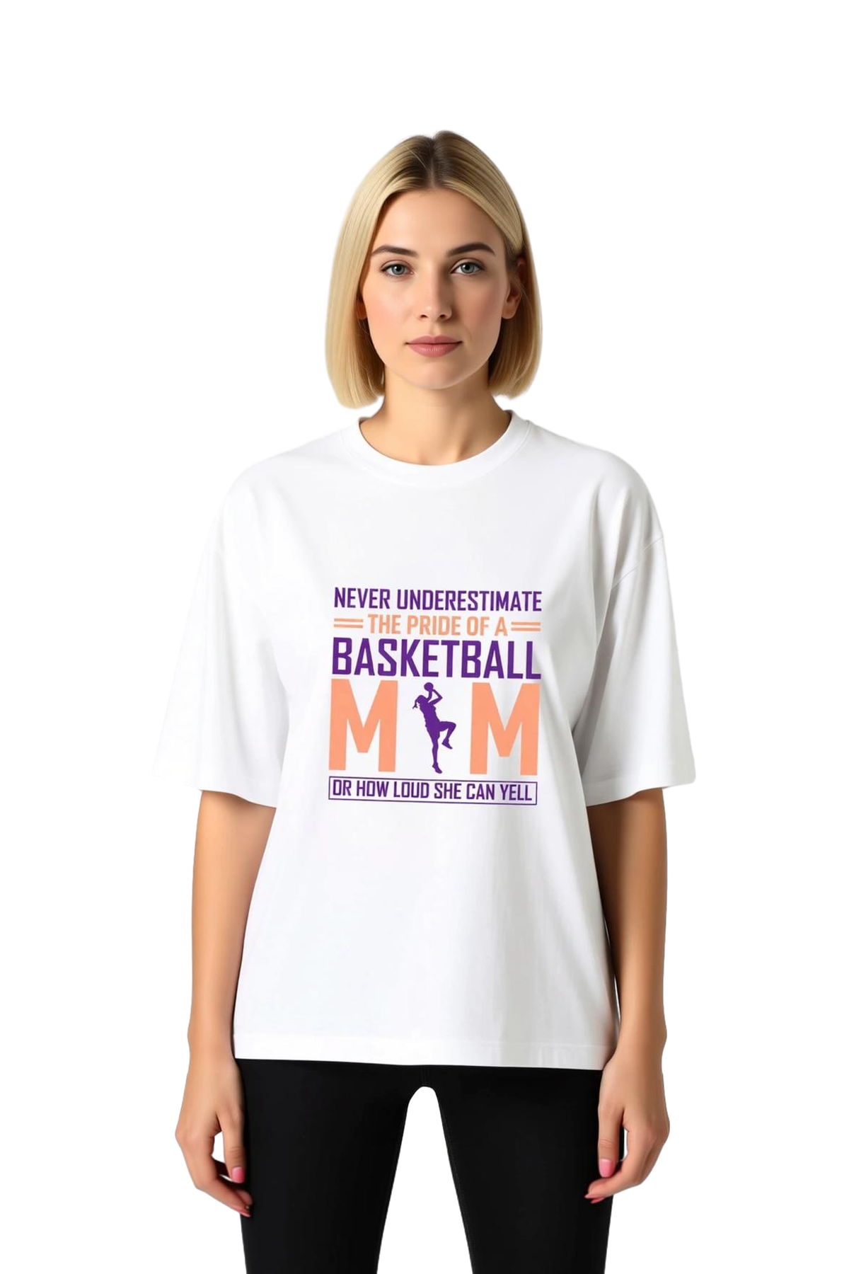 Kadın Oversize Basketbol Annesi Baskılı Kısa Kollu Tişört Grafik Desen Rahat Kesim Günlük Modern
