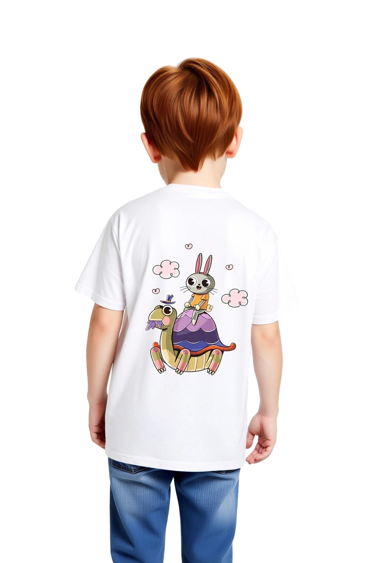Çocuk Tişört %100 Pamuk Kaplumbağa Tavşan Baskılı Macera Teması Dijital Baskı Rahat Kesim Günlük