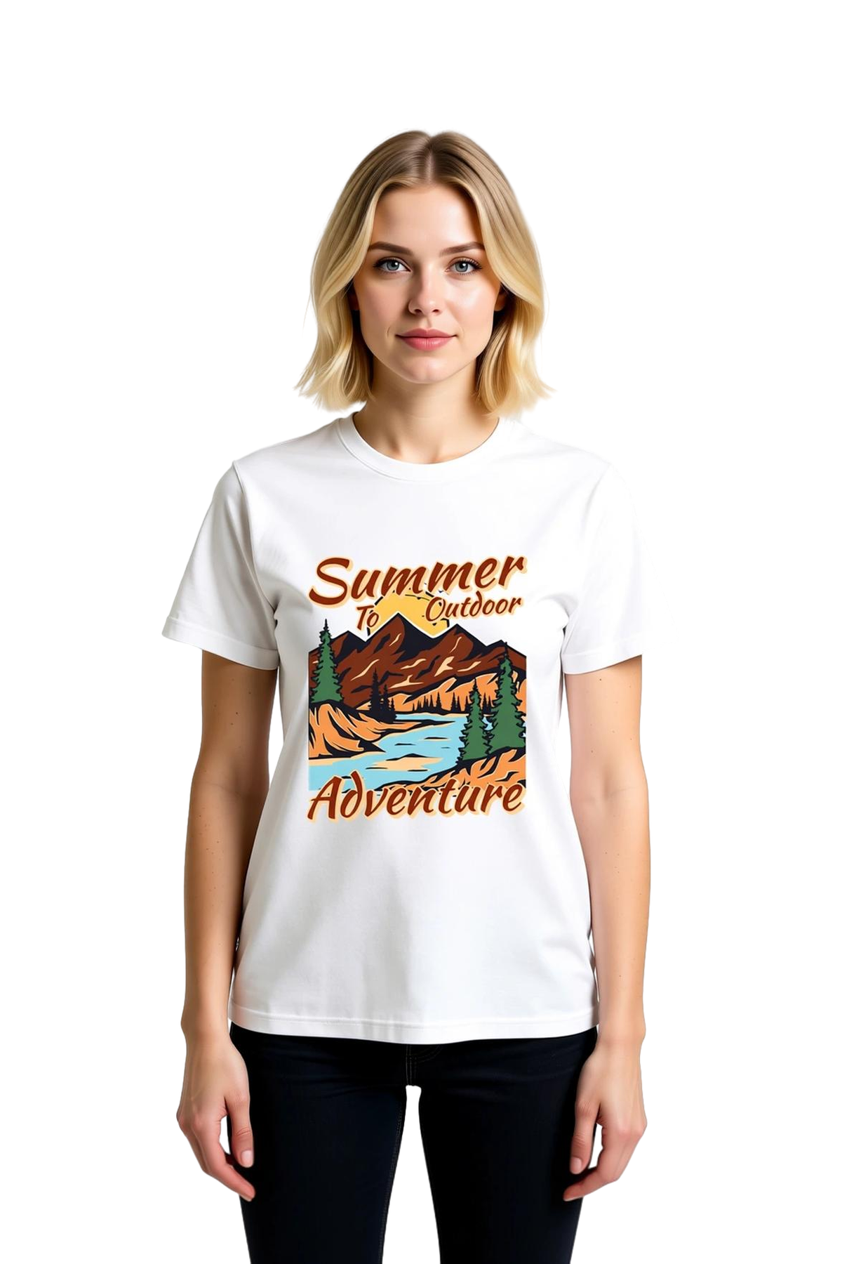 Kadın Retro Grafik Baskılı Dağ Manzarası Tişört %100 Pamuk Rahat Kesim Outdoor Macera Günlük Modern