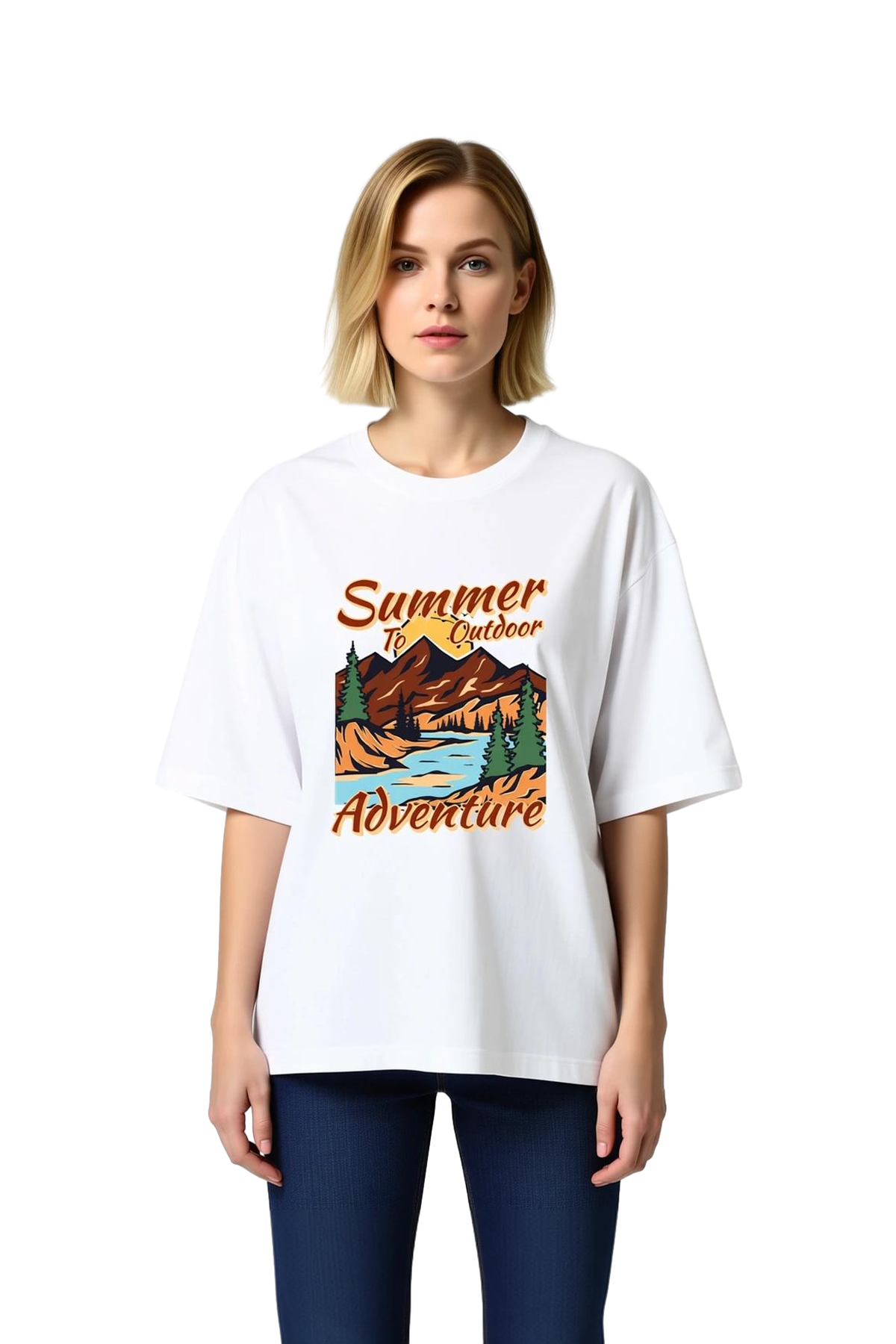 Yaz Macerası Retro Tasarım Baskılı Kadın Oversize Tişört