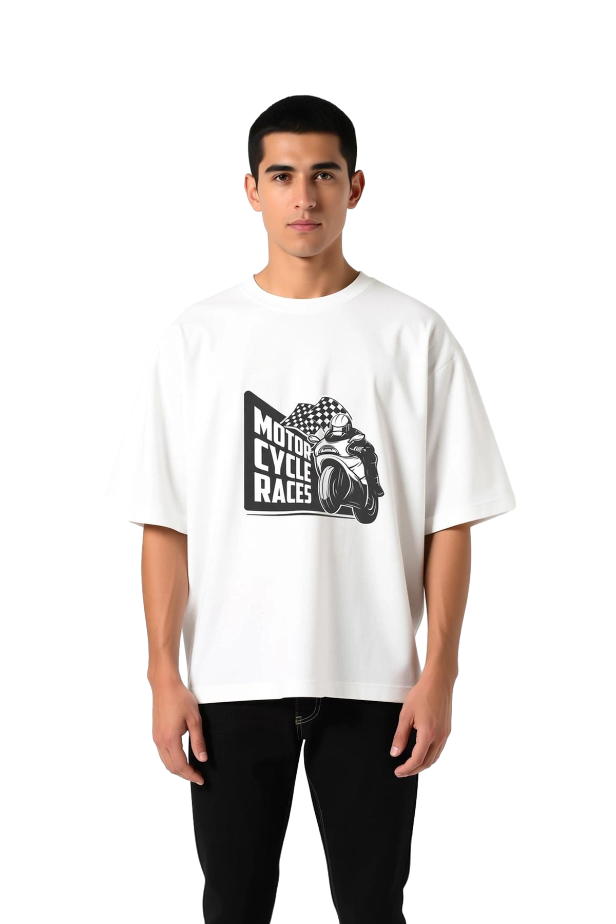 Erkek Oversize Motorsiklet Yarışları Vintage Baskılı Tişört Retro Grafik Tasarım Rahat Kesim Günlük