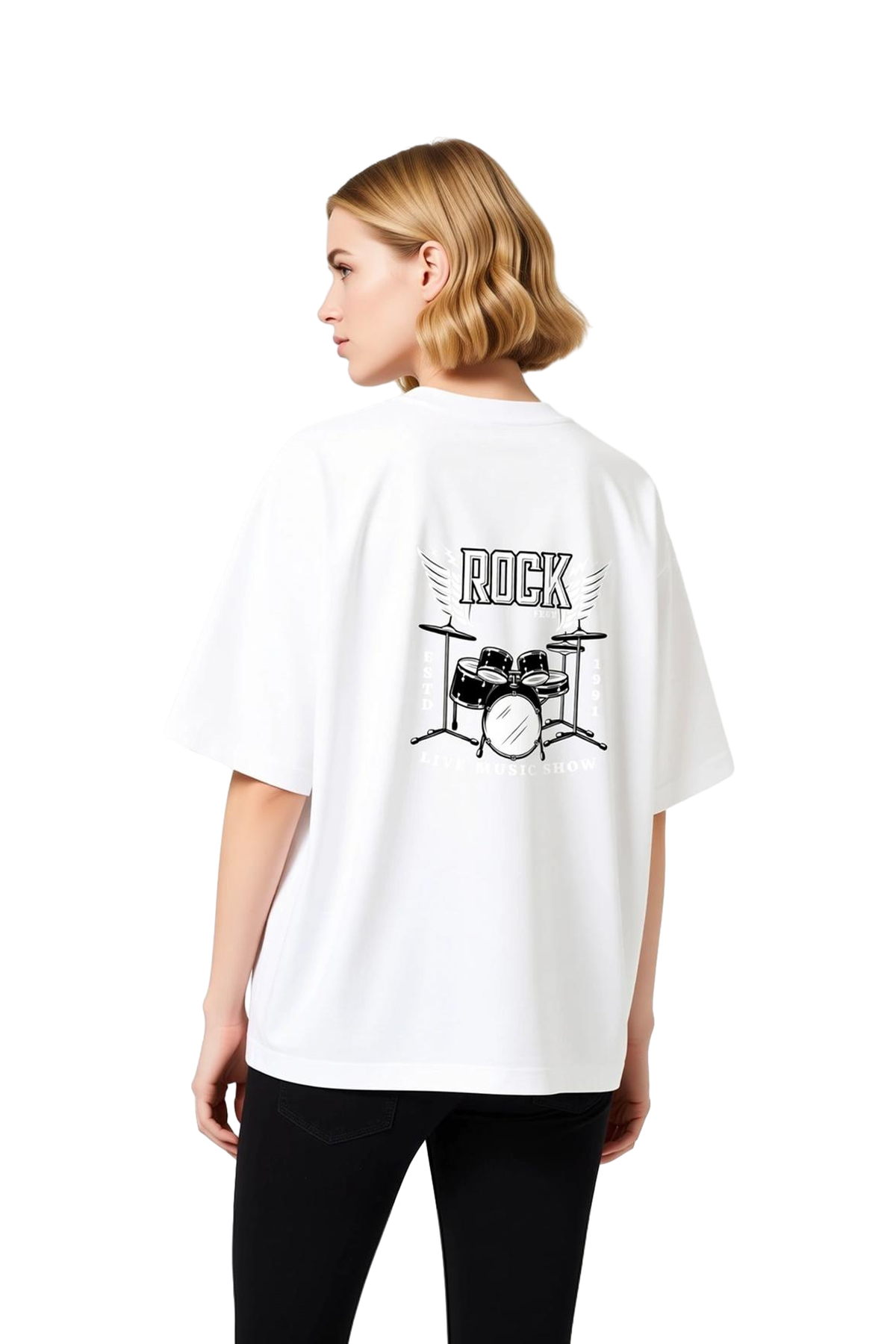 Rock Fest 1991 Canlı Müzik Baskılı Kadın Oversize Tişört