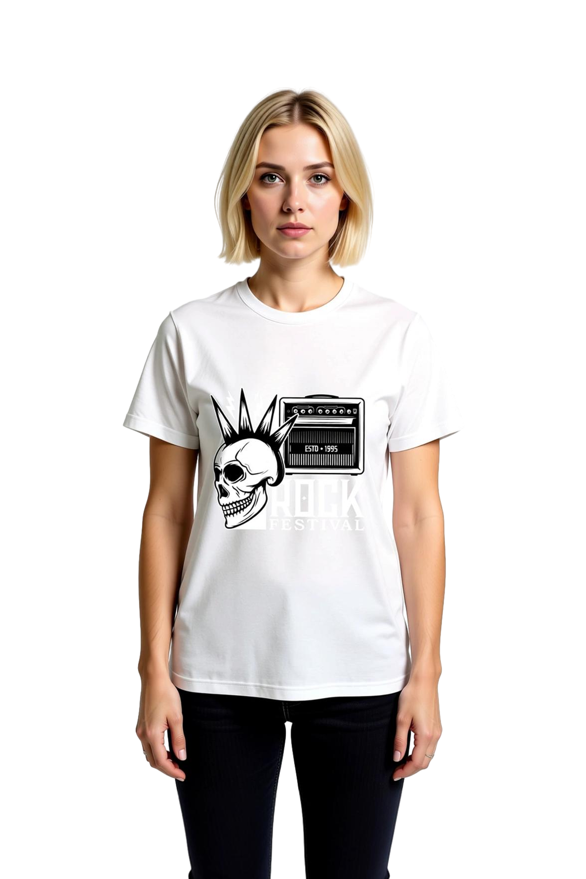 Kadın Grafik Baskılı Müzik Festivali Tişört Retro Tasarım Pamuk Kumaş Rahat Kesim Günlük Modern