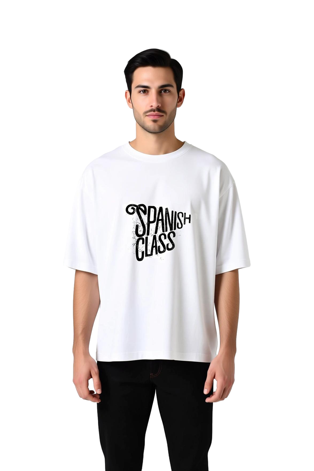 Erkek Oversize Tişört %100 Pamuk İspanyolca Dersı Retro Baskı Rahat Kesim Günlük Giyim Modern Şık