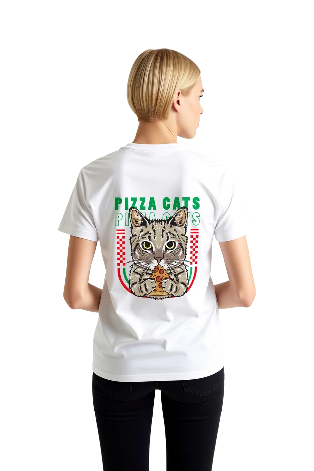 Pizza Kedi Sevgili Tasarımı Baskılı Kadın Tişört