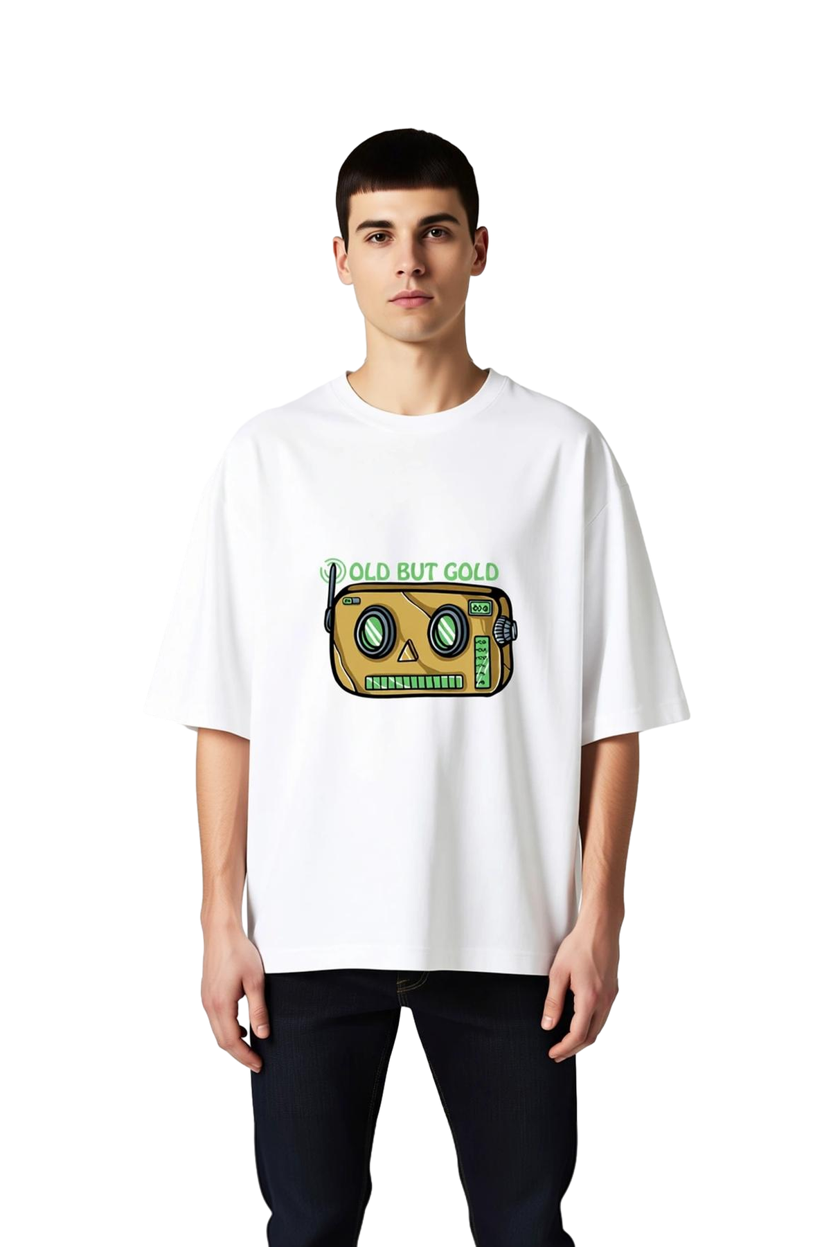 Eski Ama Altın Tasarımı Baskılı Erkek Oversize Tişört