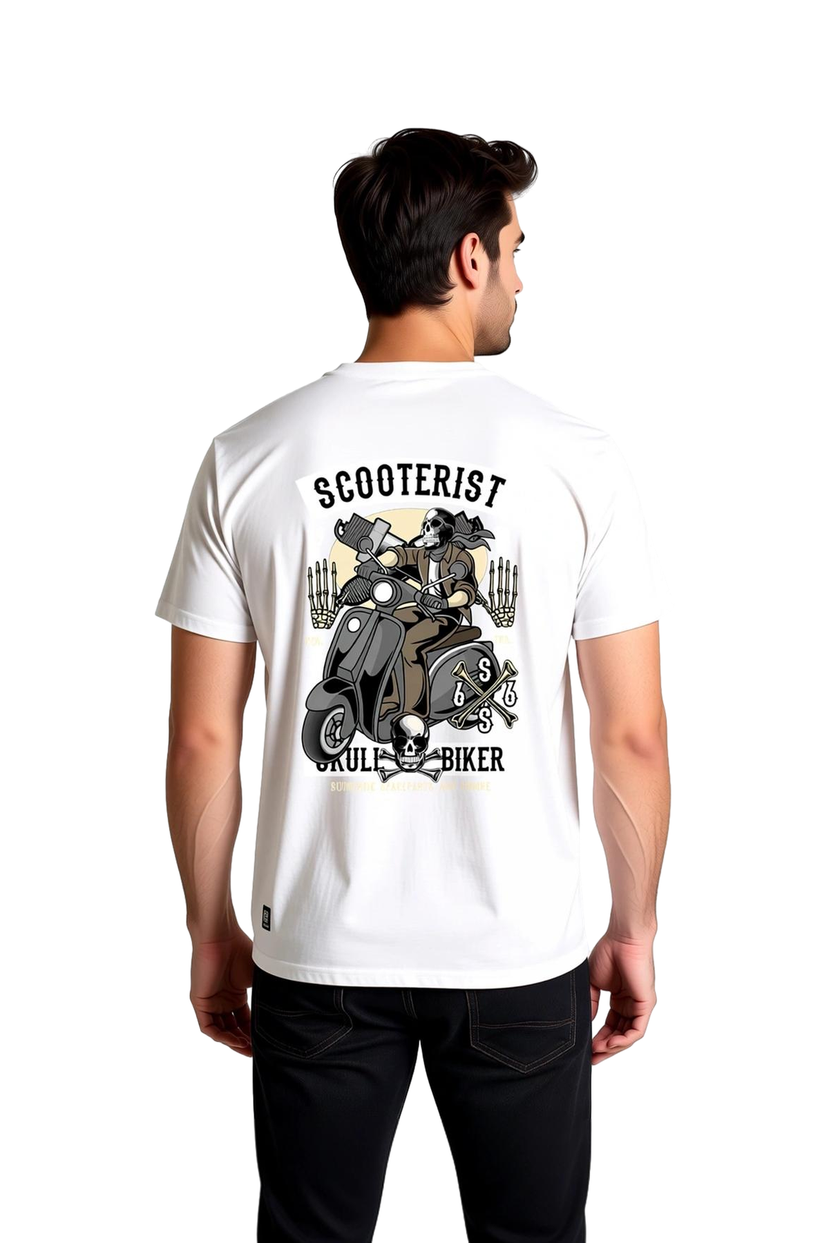 Erkek Scooterist Kafatası Biker Tasarımı Dijital Baskılı Rahat Kesim Kısa Kollu Tişört Günlük Modern