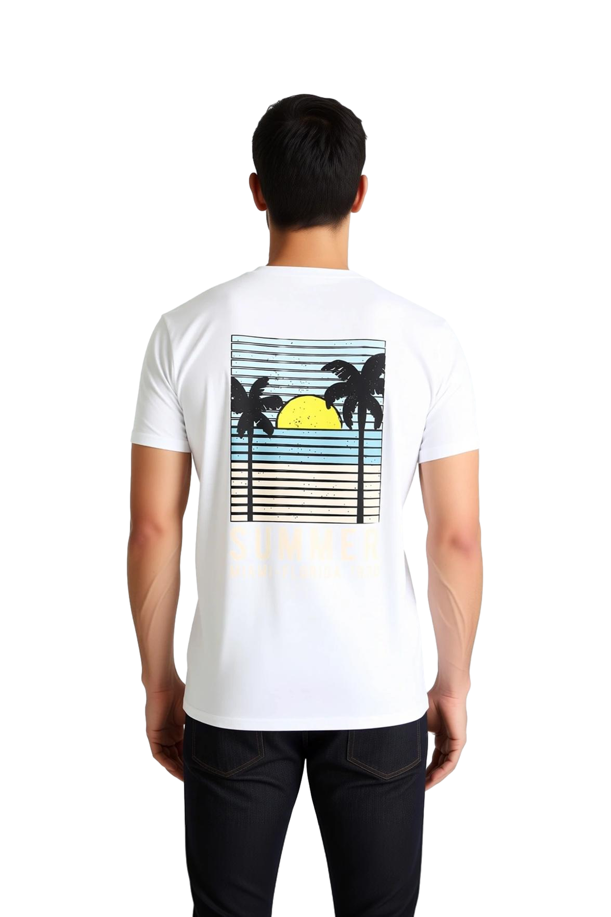 Erkek Retro Nostalji Baskılı Tişört Miami Florida Temalı Günlük Rahat Kesim Modern Şık Konforlu
