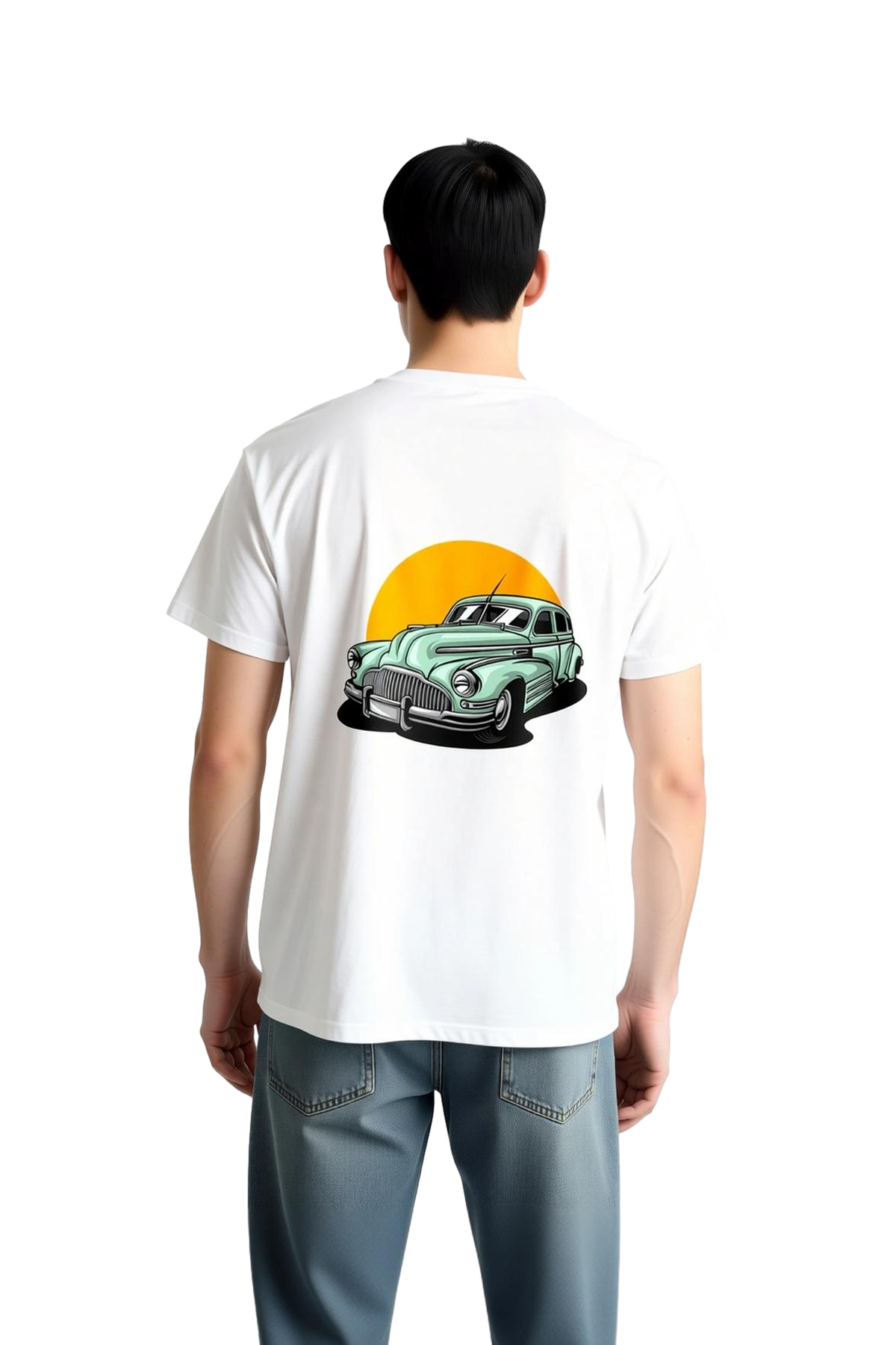 Vintage Araba Kromlu Retro Tasarım Baskılı Erkek Tişört