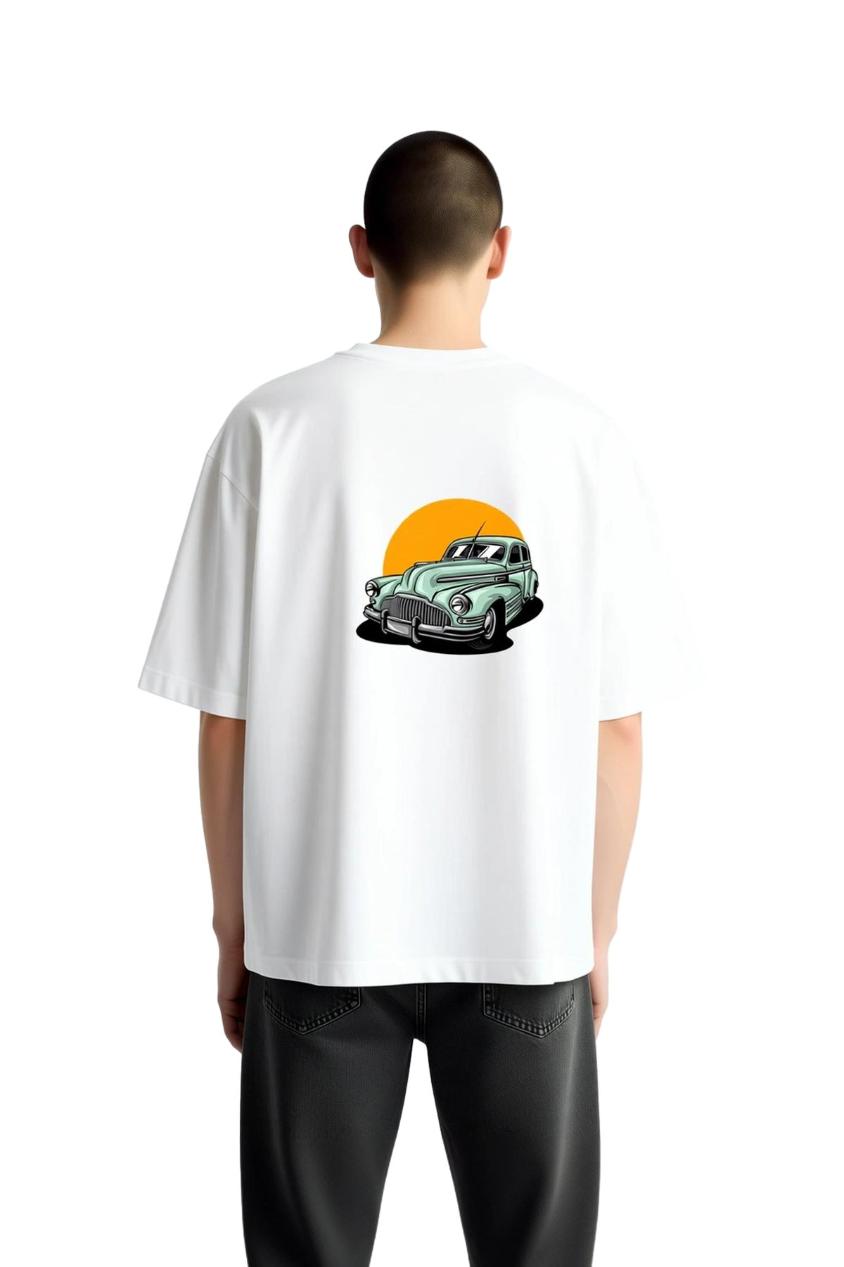 Erkek Oversize Tişört Vintage Otomotiv Baskısı Retro Araba Desenli Rahat Kesim Kaliteli DTF Baskı