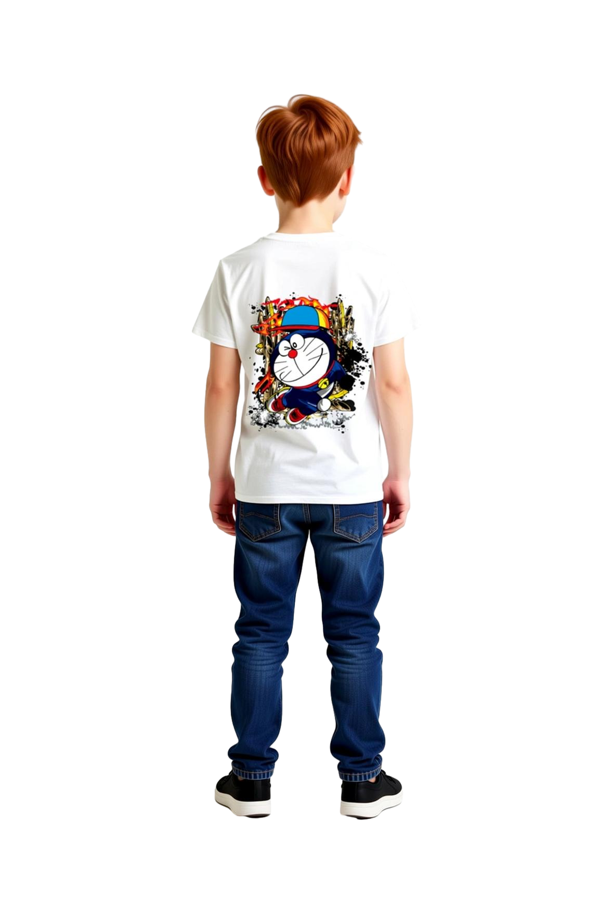 Çocuk Tişört Anime Kedi Karakteri Şapka Sneaker Dinamik Baskı Rahat Kesim Pamuk Günlük Modern Şık